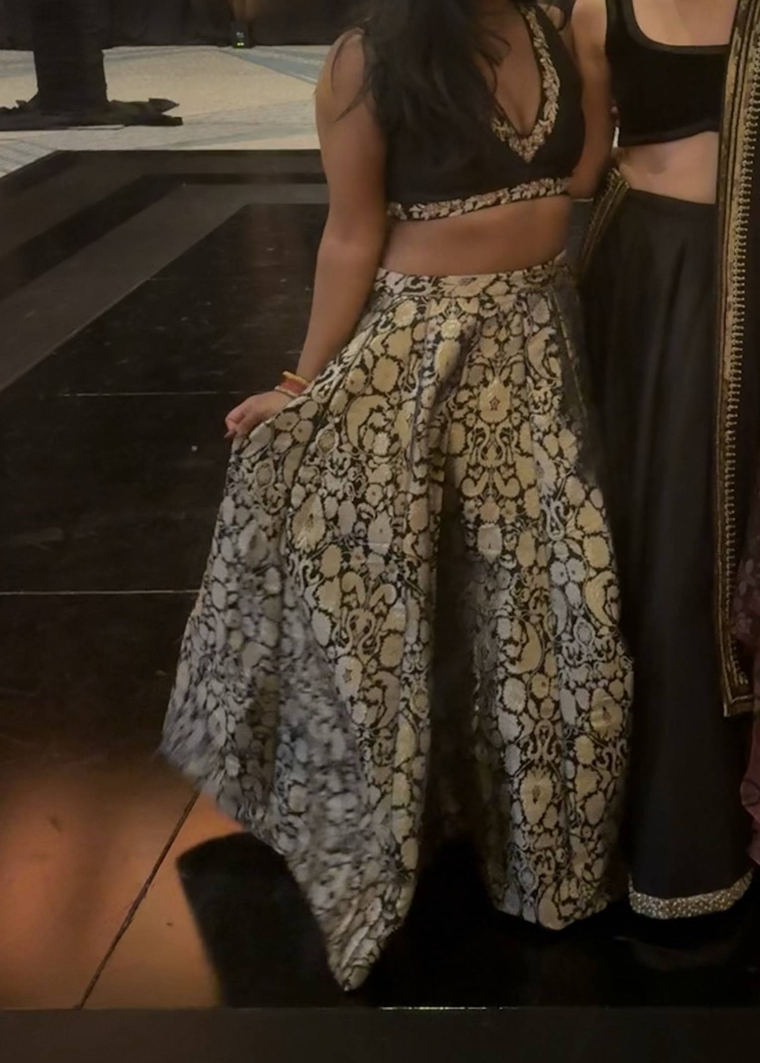 Black & Gold Brocade Lehenga with Red Dupatta Image - 0