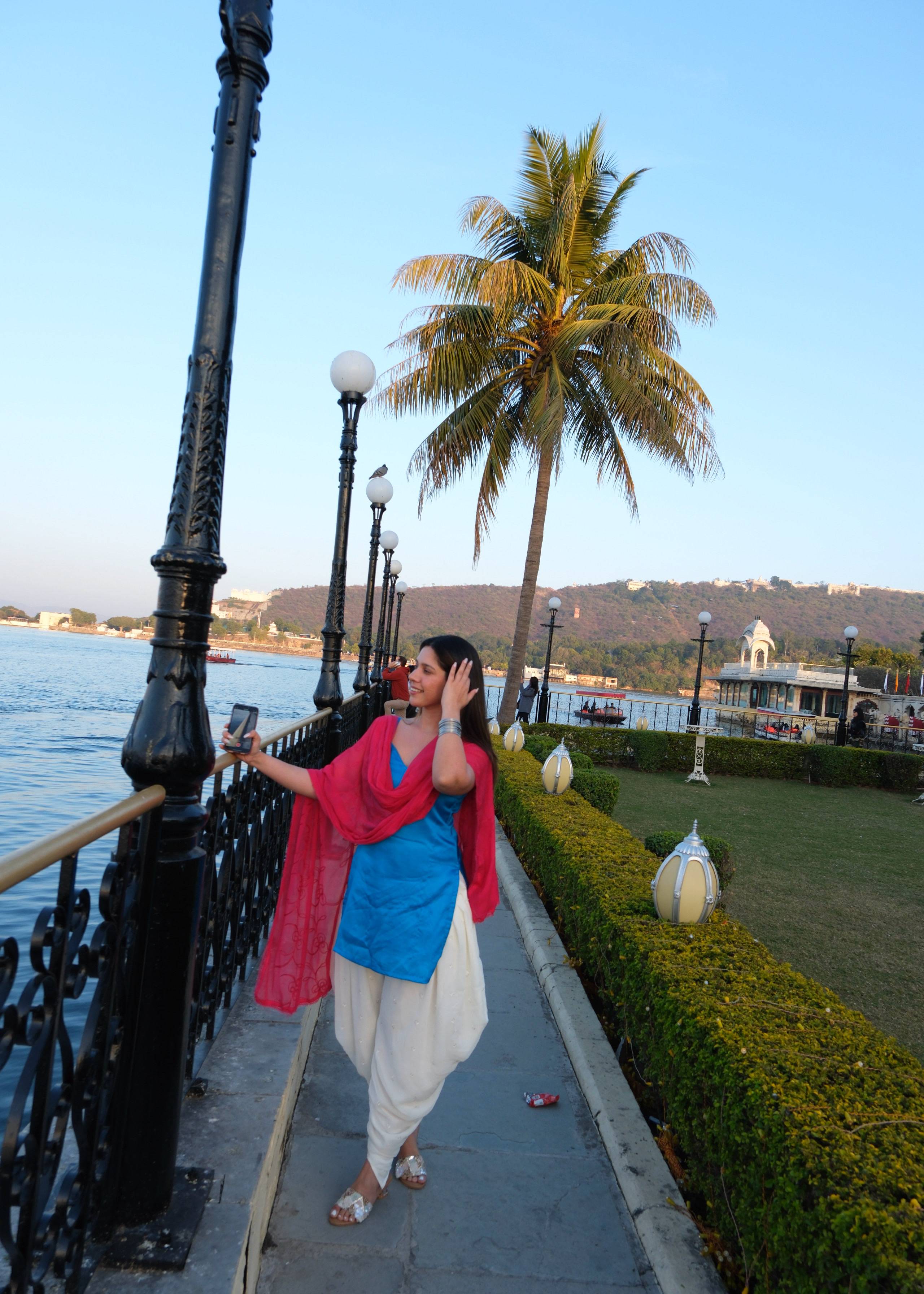 Blue Kurti with White Patiala Salwar and Pink Dupatta Image - 1