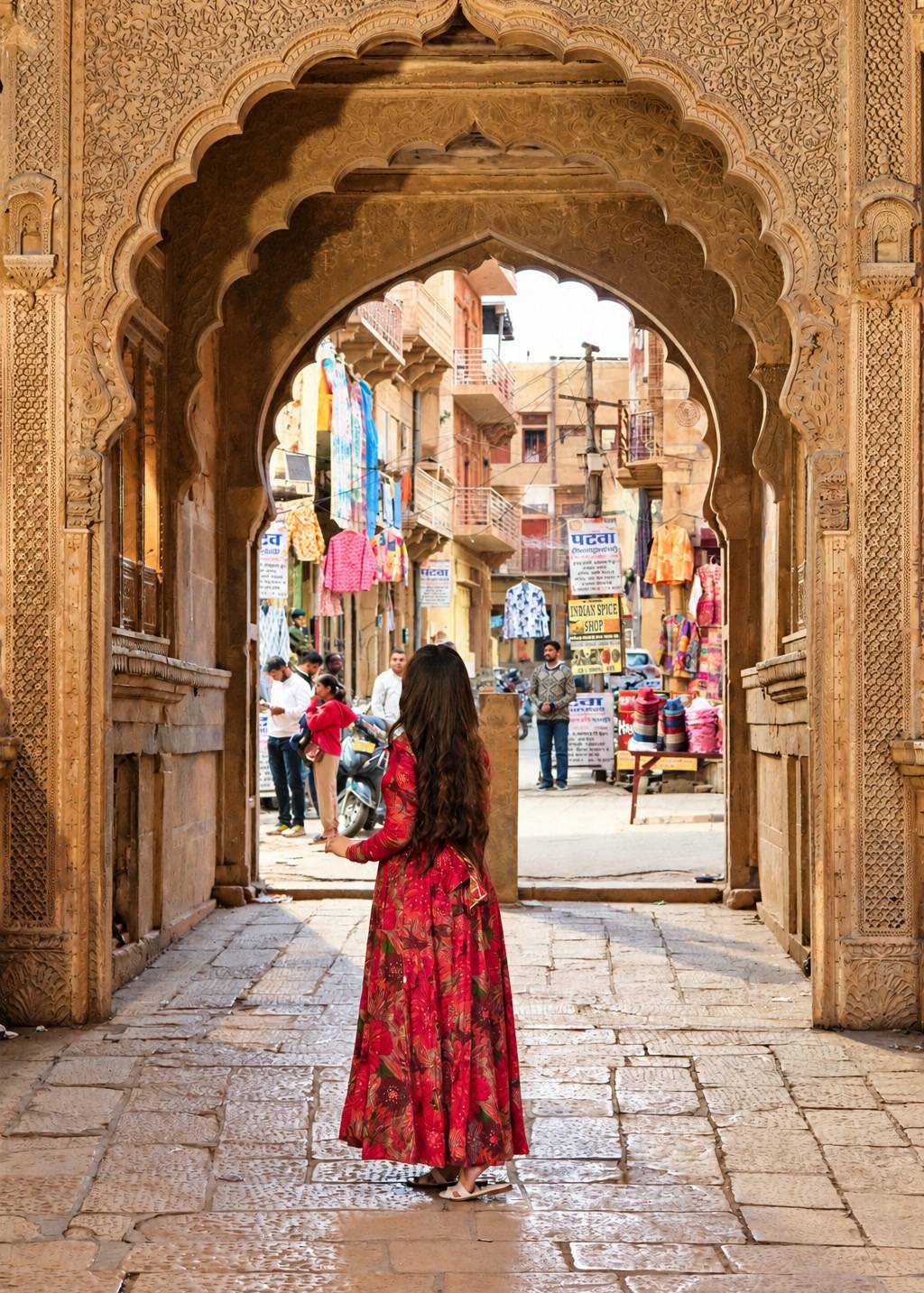 Red Floral Printed Anarkali Gown Image - 1