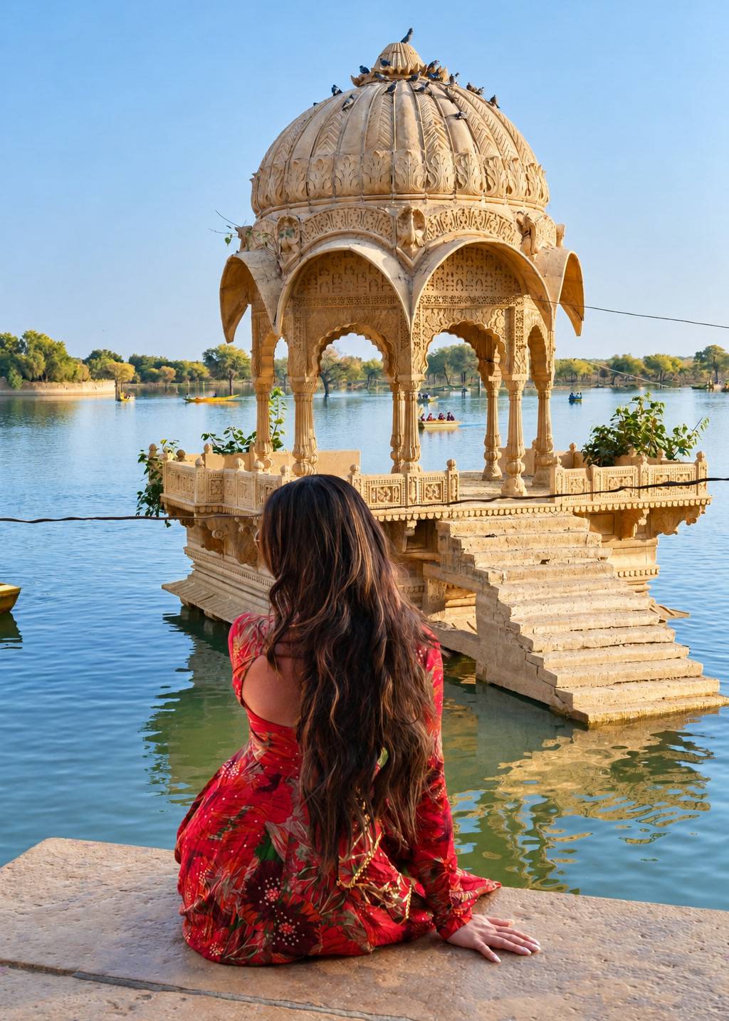 Red Floral Printed Anarkali Gown Image - 3