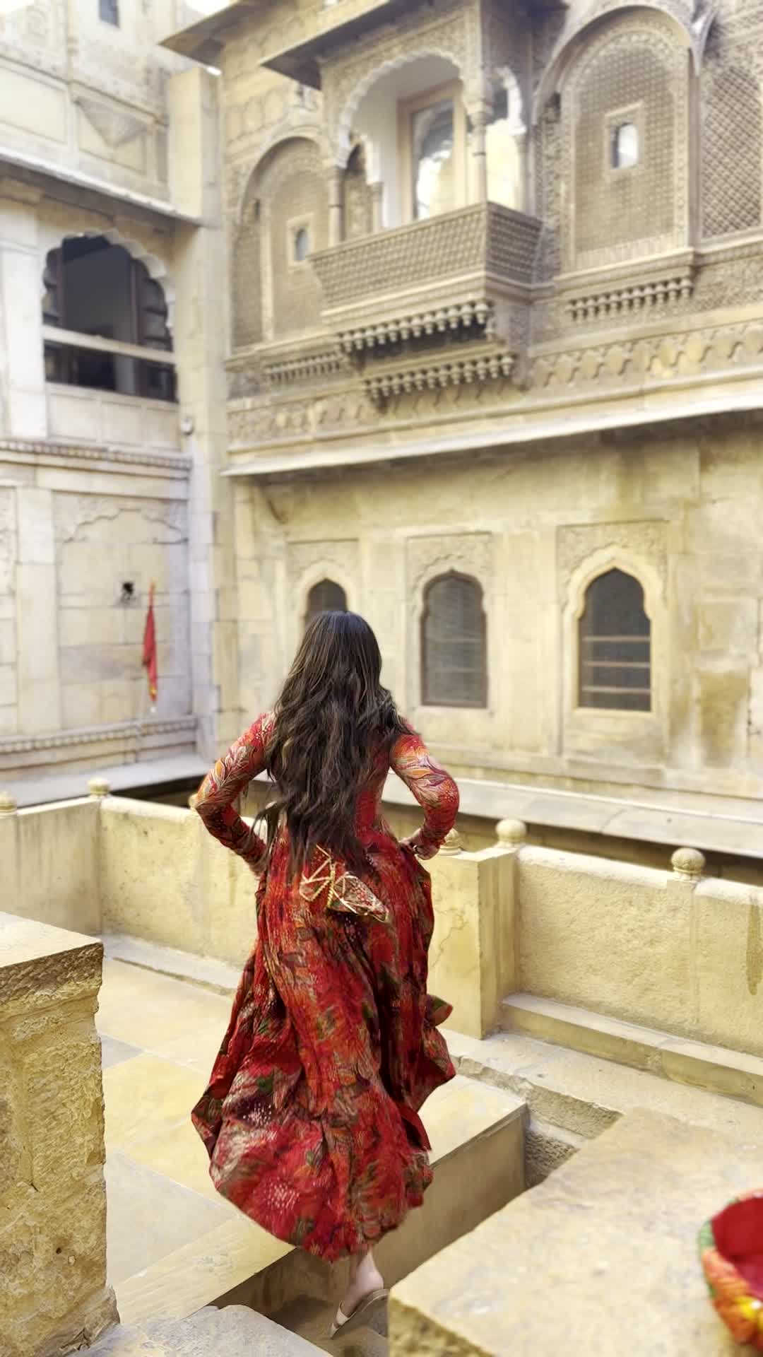 Red Floral Printed Anarkali Gown Image - 4