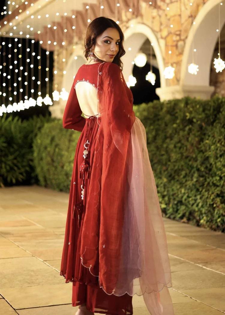Deep Red Embellished Anarkali Image - 1