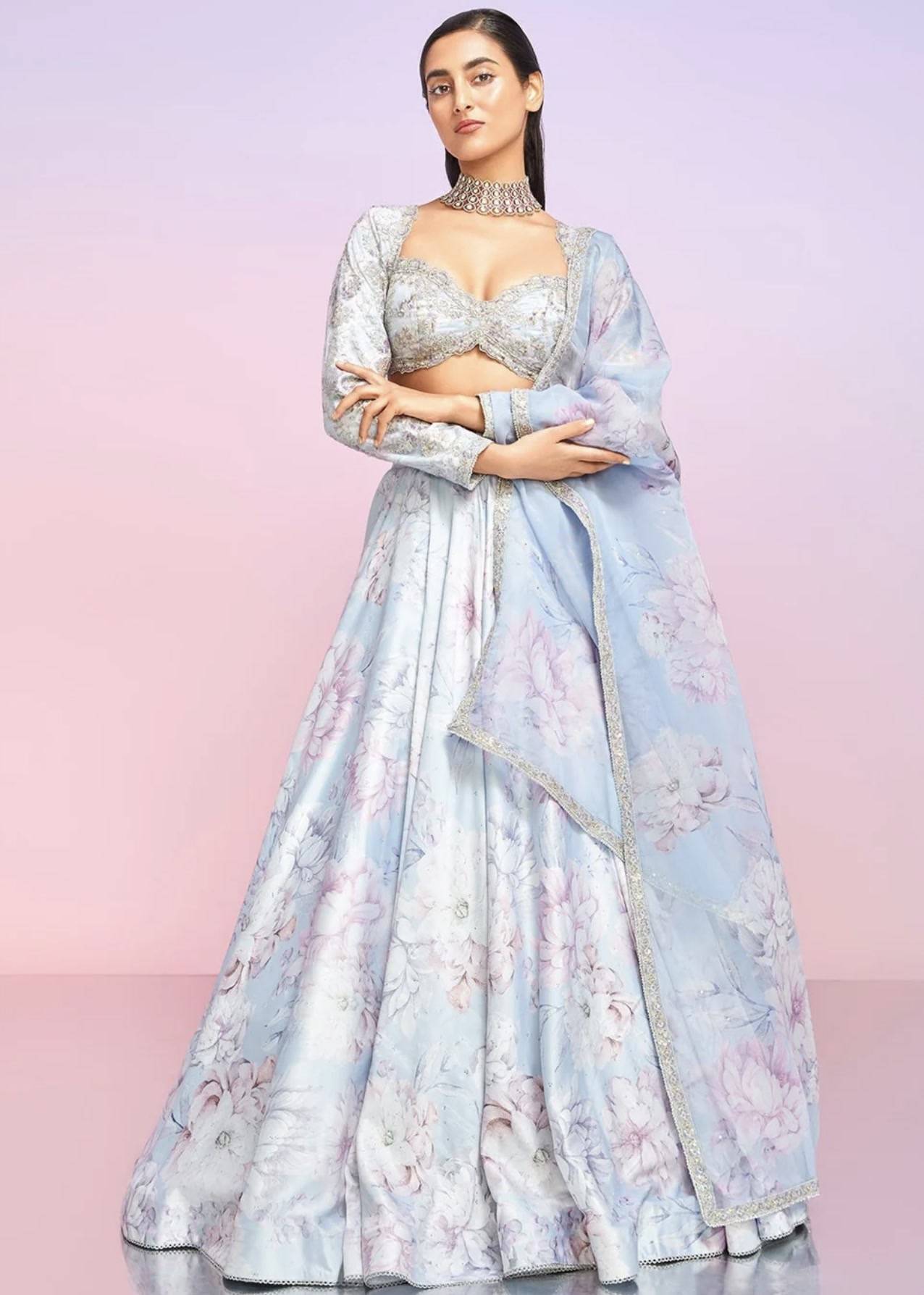 Periwinkle Floral Embellished Lehenga Image - 1