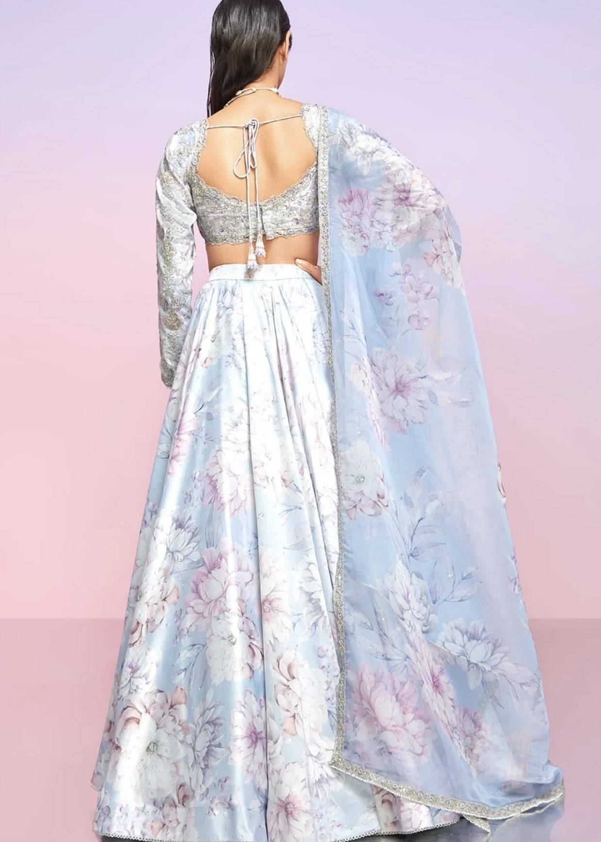 Periwinkle Floral Embellished Lehenga Image - 4