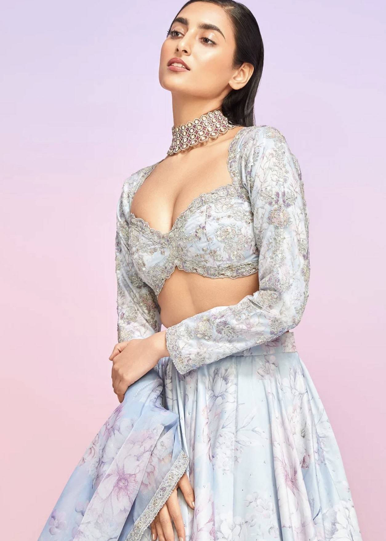 Periwinkle Floral Embellished Lehenga Image - 2