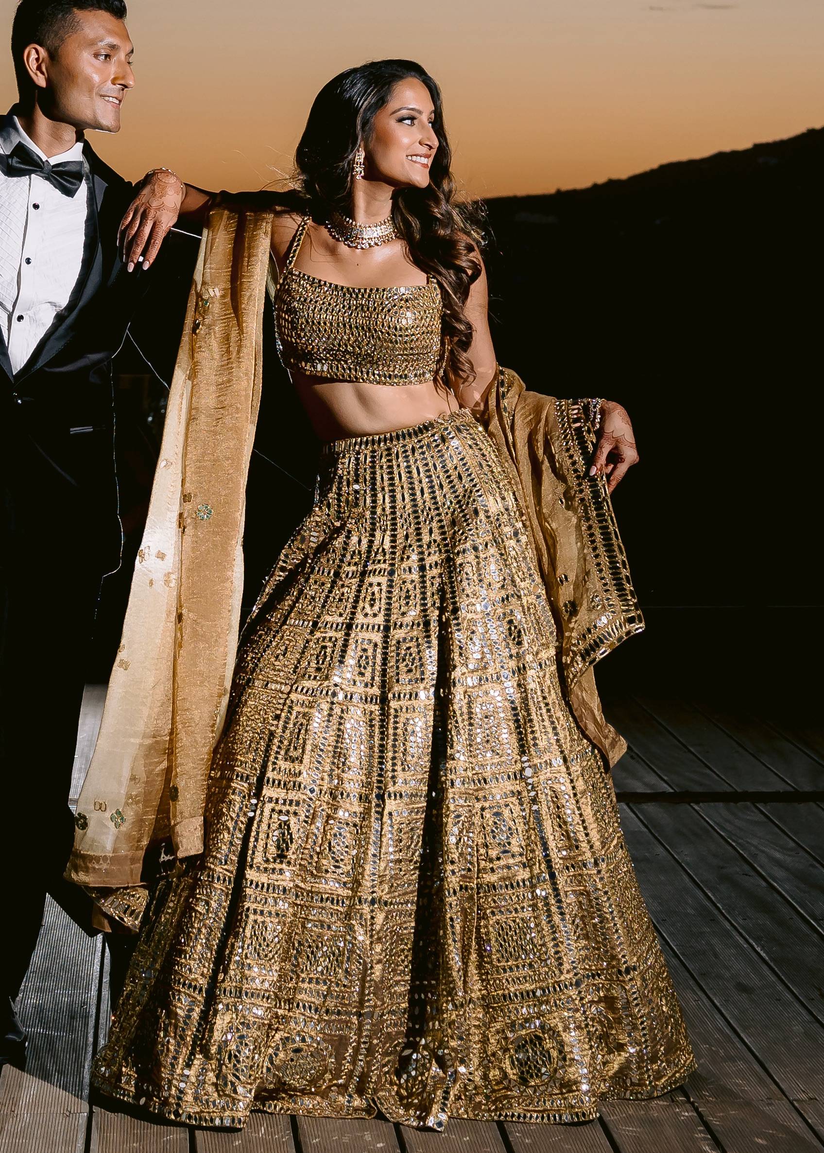 Gold Mirror Work Lehenga Image - 0