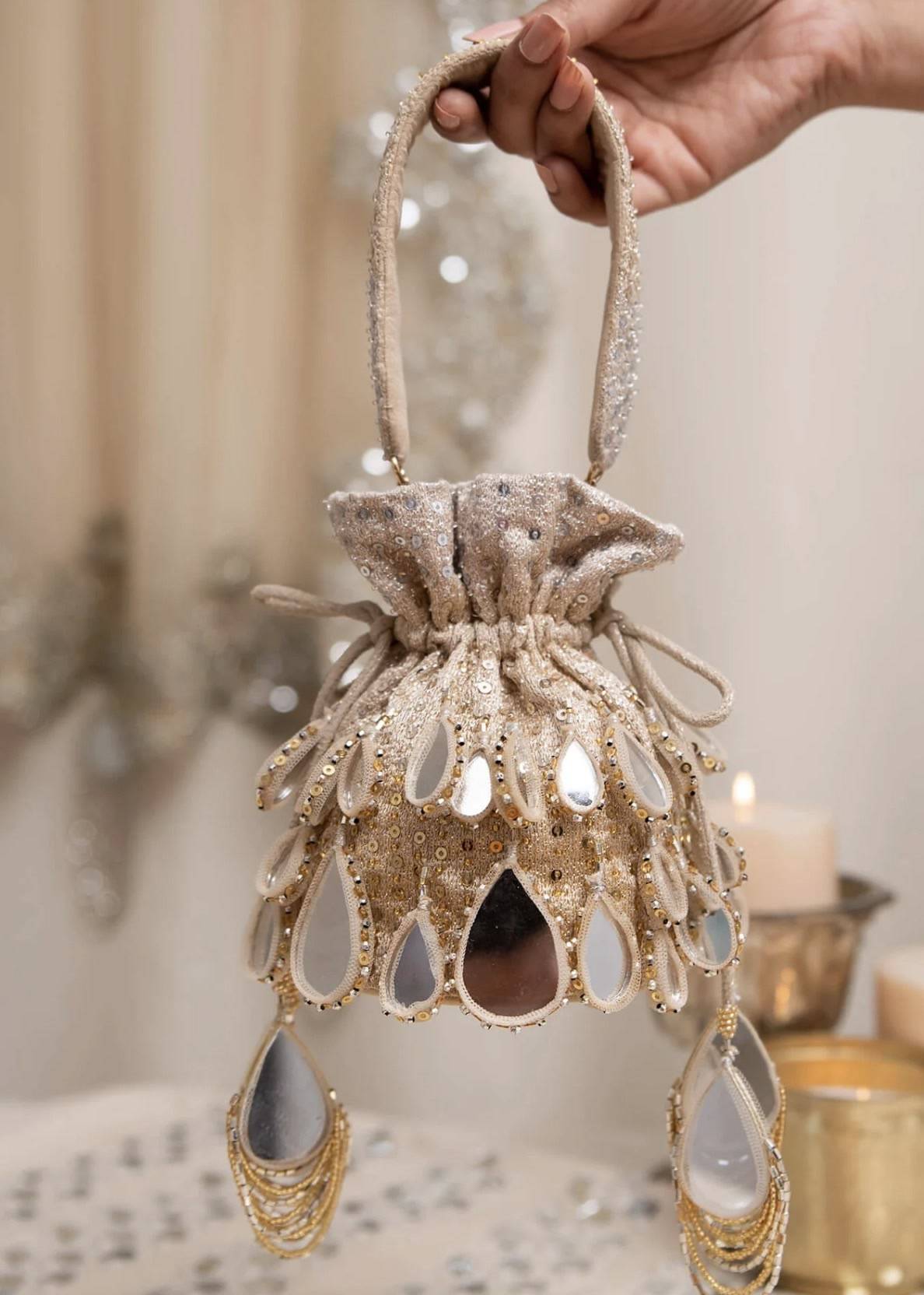Gold Mirrorwork Mini Potli Image - 0