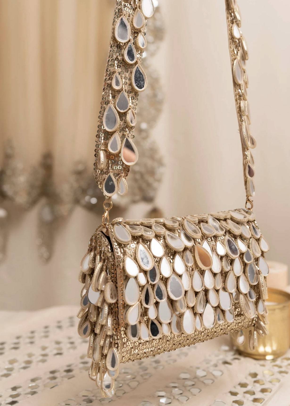 Gold Sequin Mirrorwork Clutch Image - 2