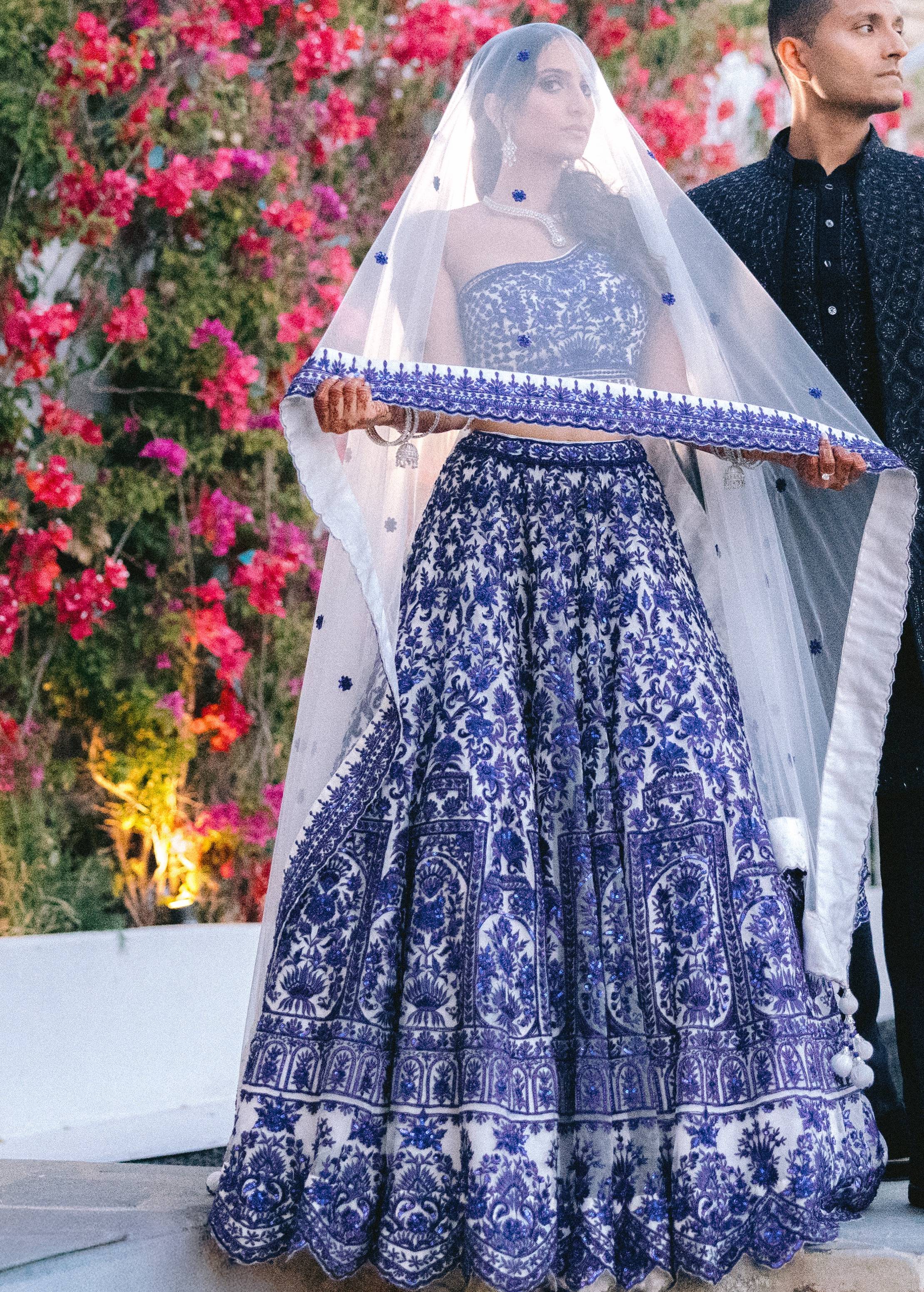 Blue and White Floral Lehenga Image - 0