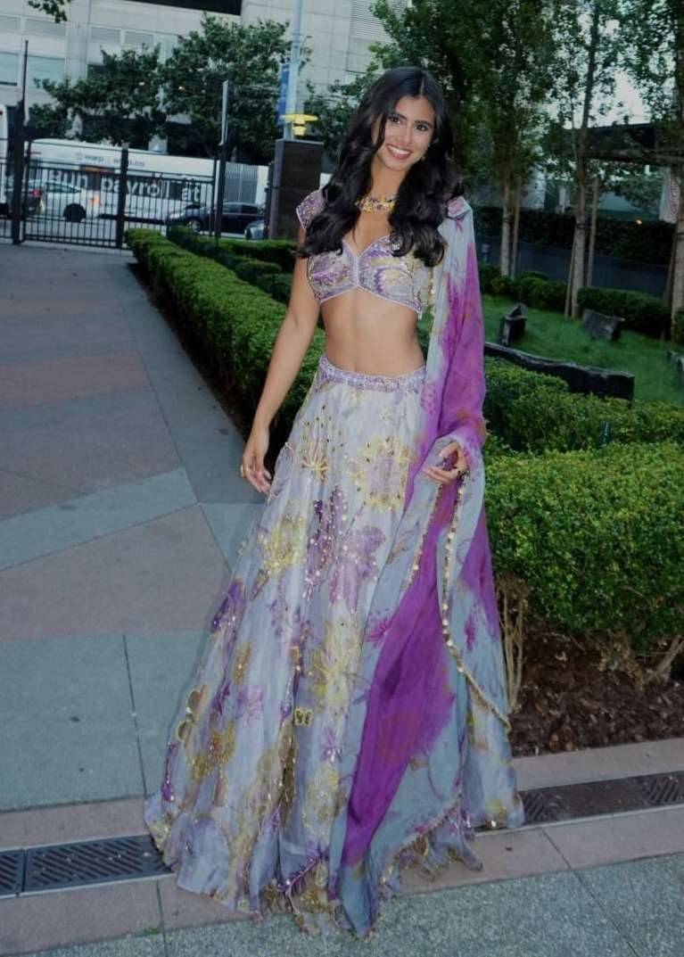 Lilac Floral Layla Lehenga Image - 0