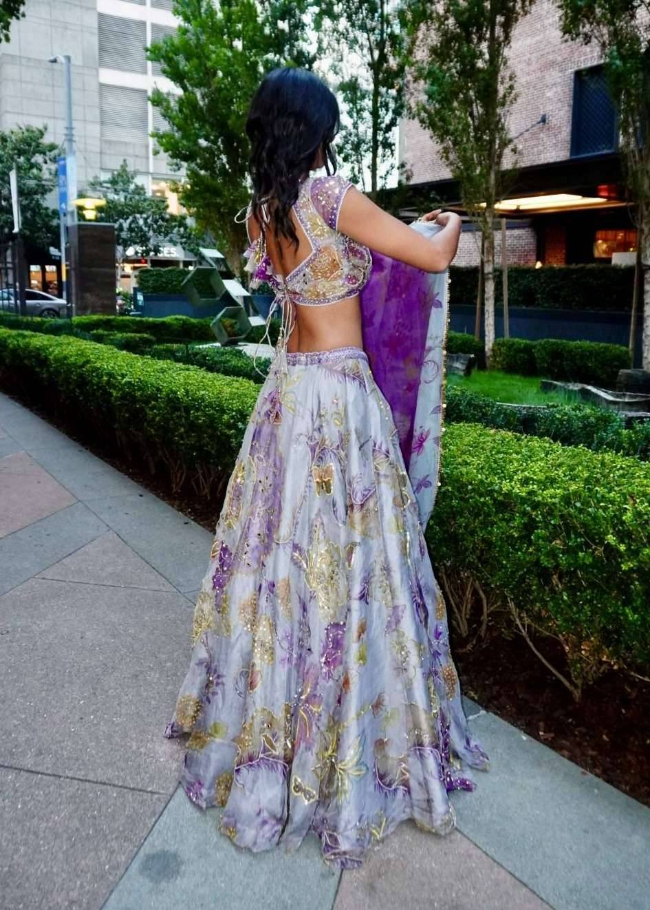 Lilac Floral Layla Lehenga Image - 2
