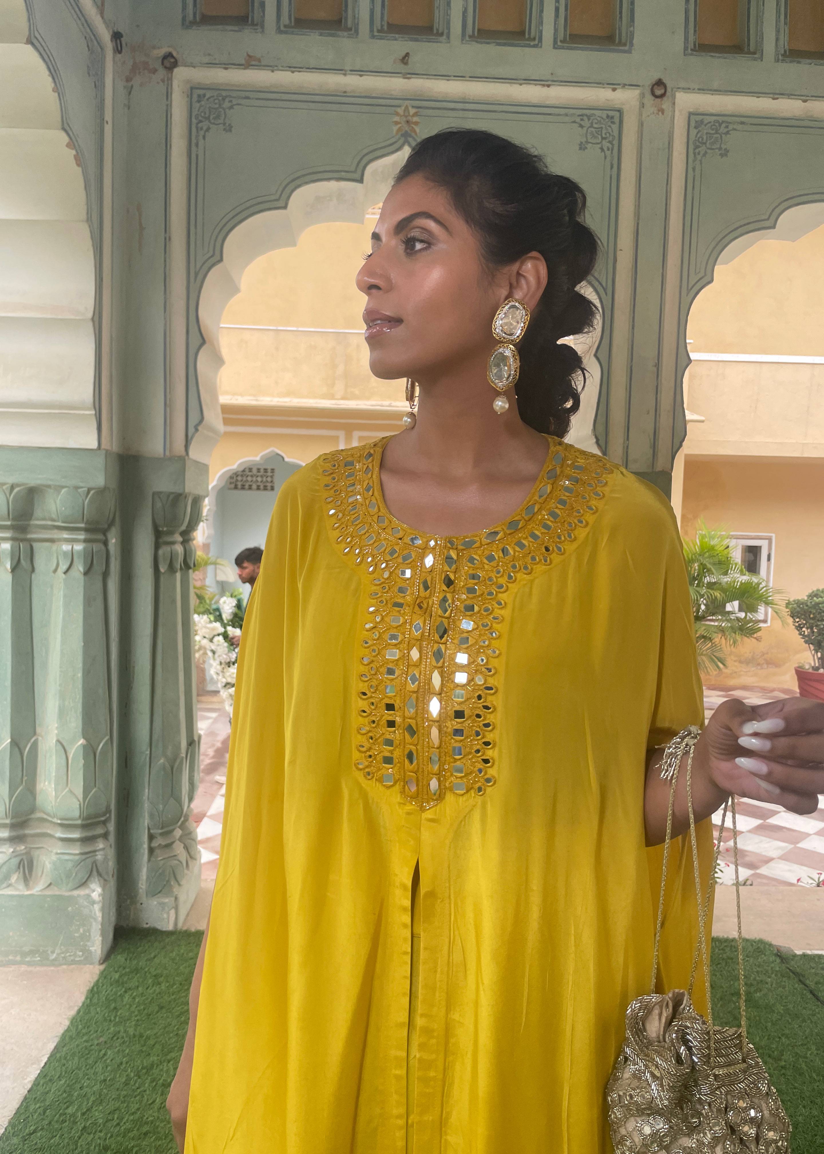Mustard Mirror Work Cape Set Image - 2