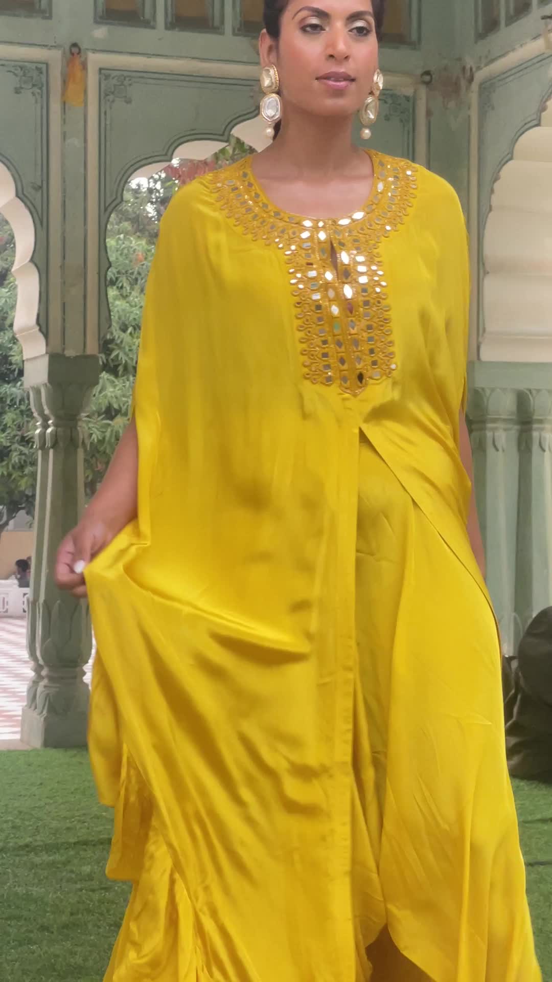 Mustard Mirror Work Cape Set Image - 1