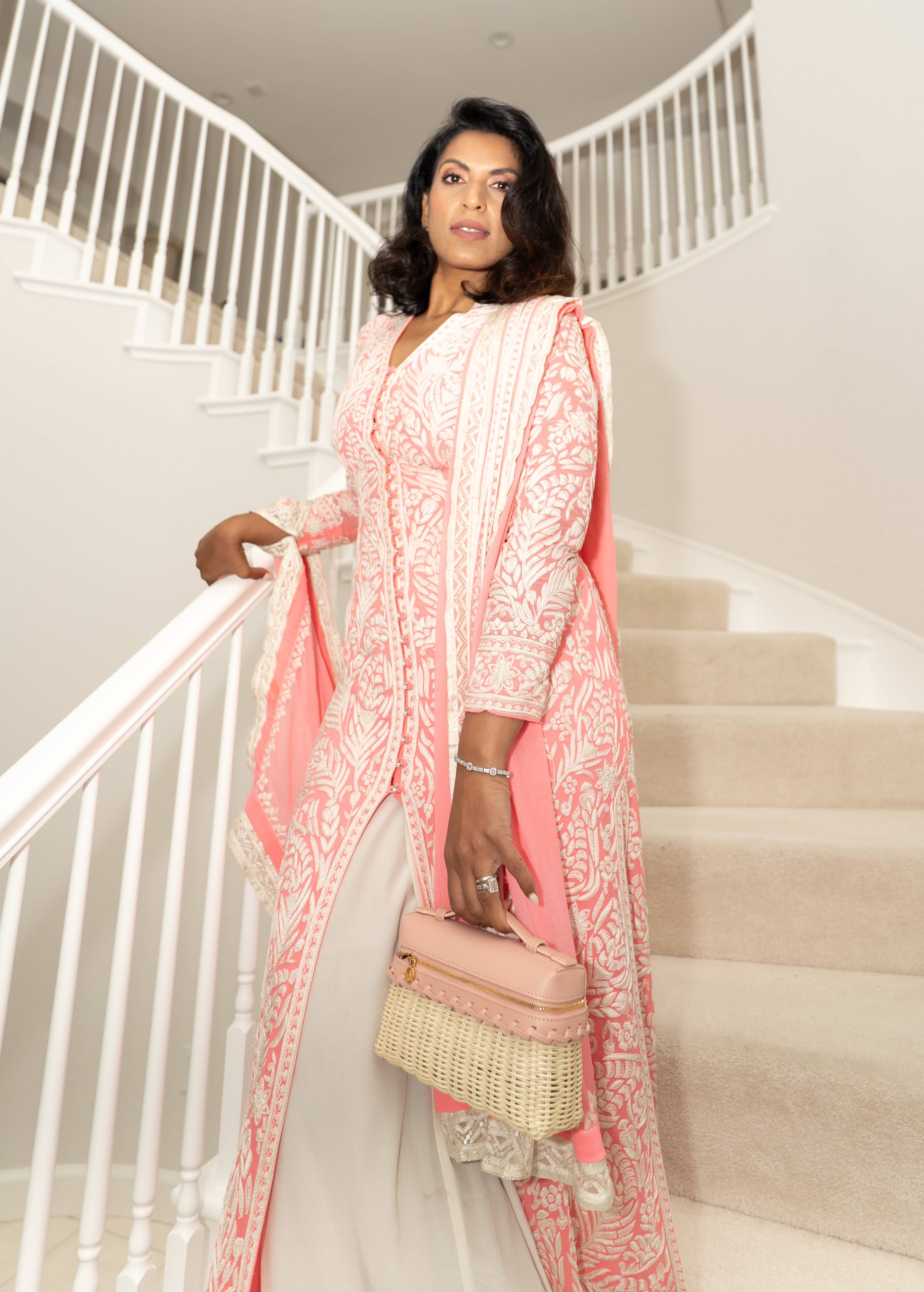 Coral Chikankari Anarkali Set Image - 2