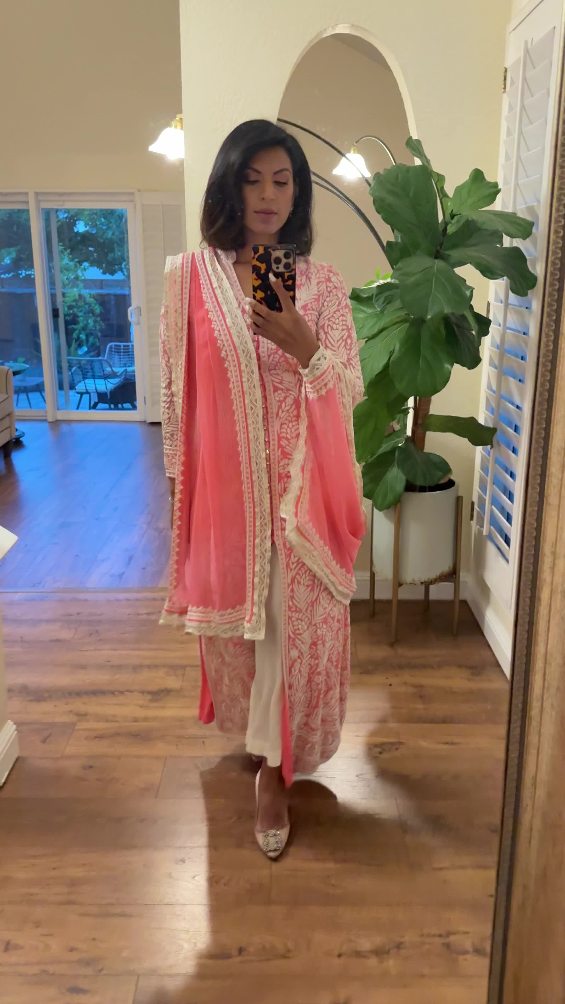 Coral Chikankari Anarkali Set Image - 5