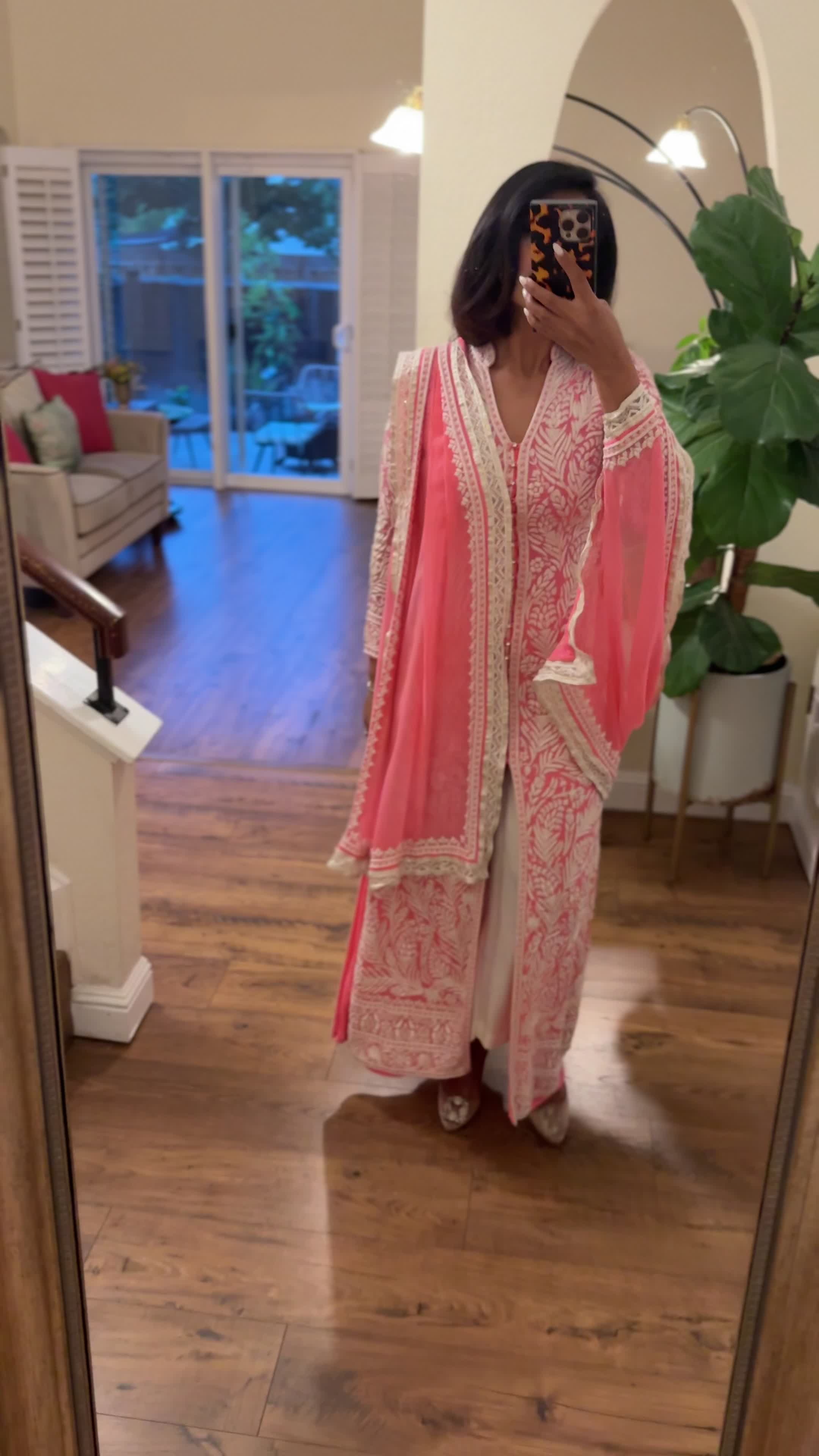 Coral Chikankari Anarkali Set Image - 6