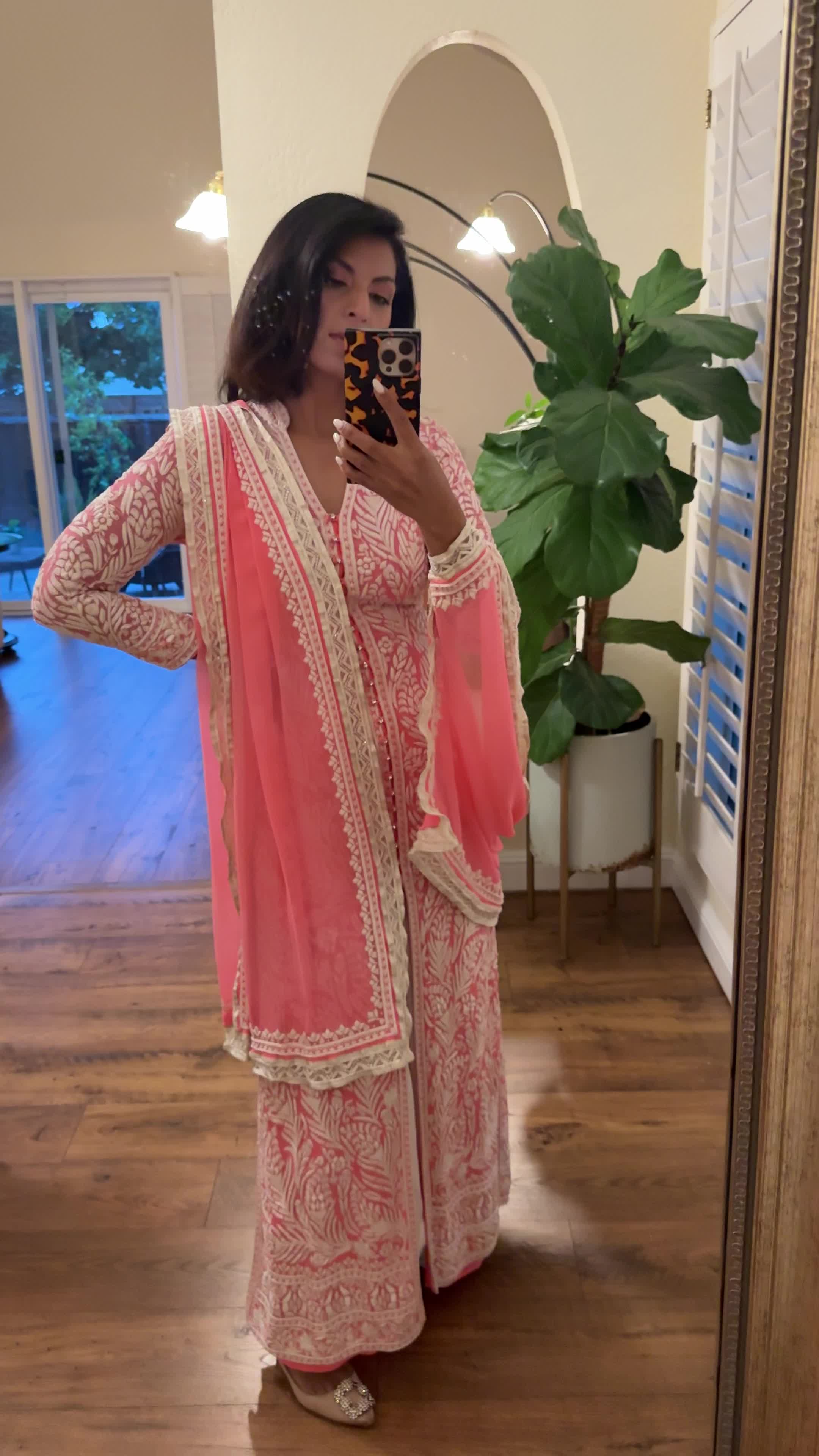 Coral Chikankari Anarkali Set Image - 4