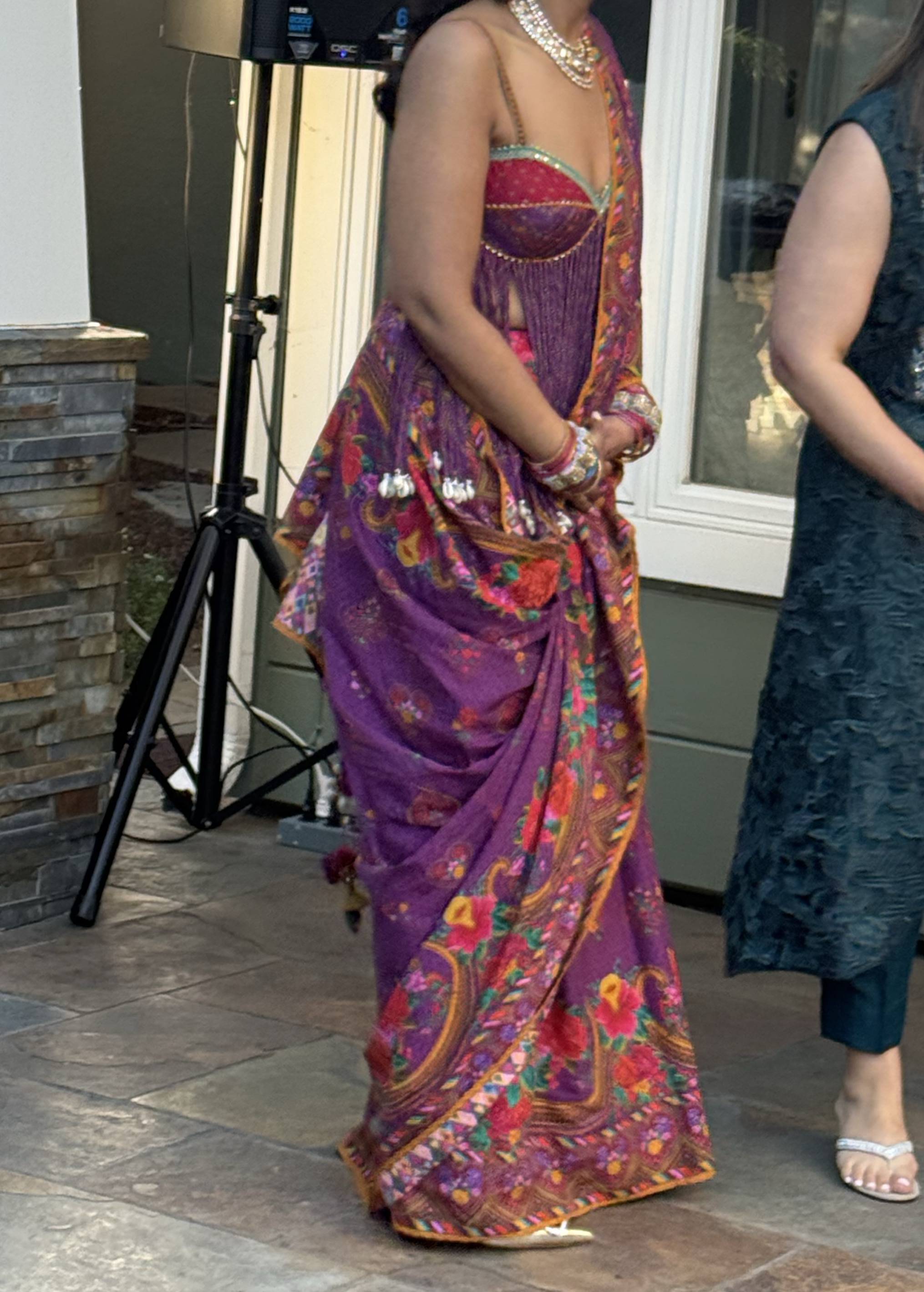 Purple Floral Printed Sari Image - 3