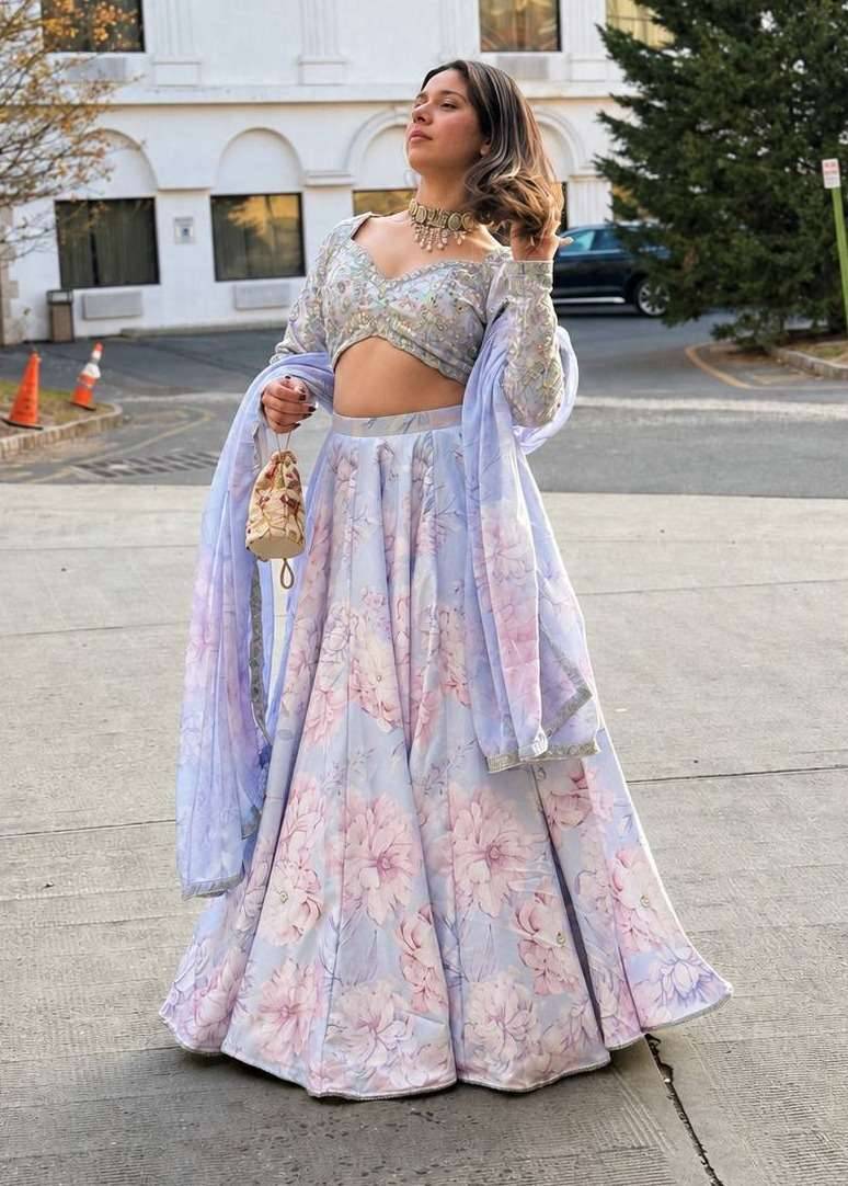 Periwinkle Floral Embellished Lehenga Image - 0