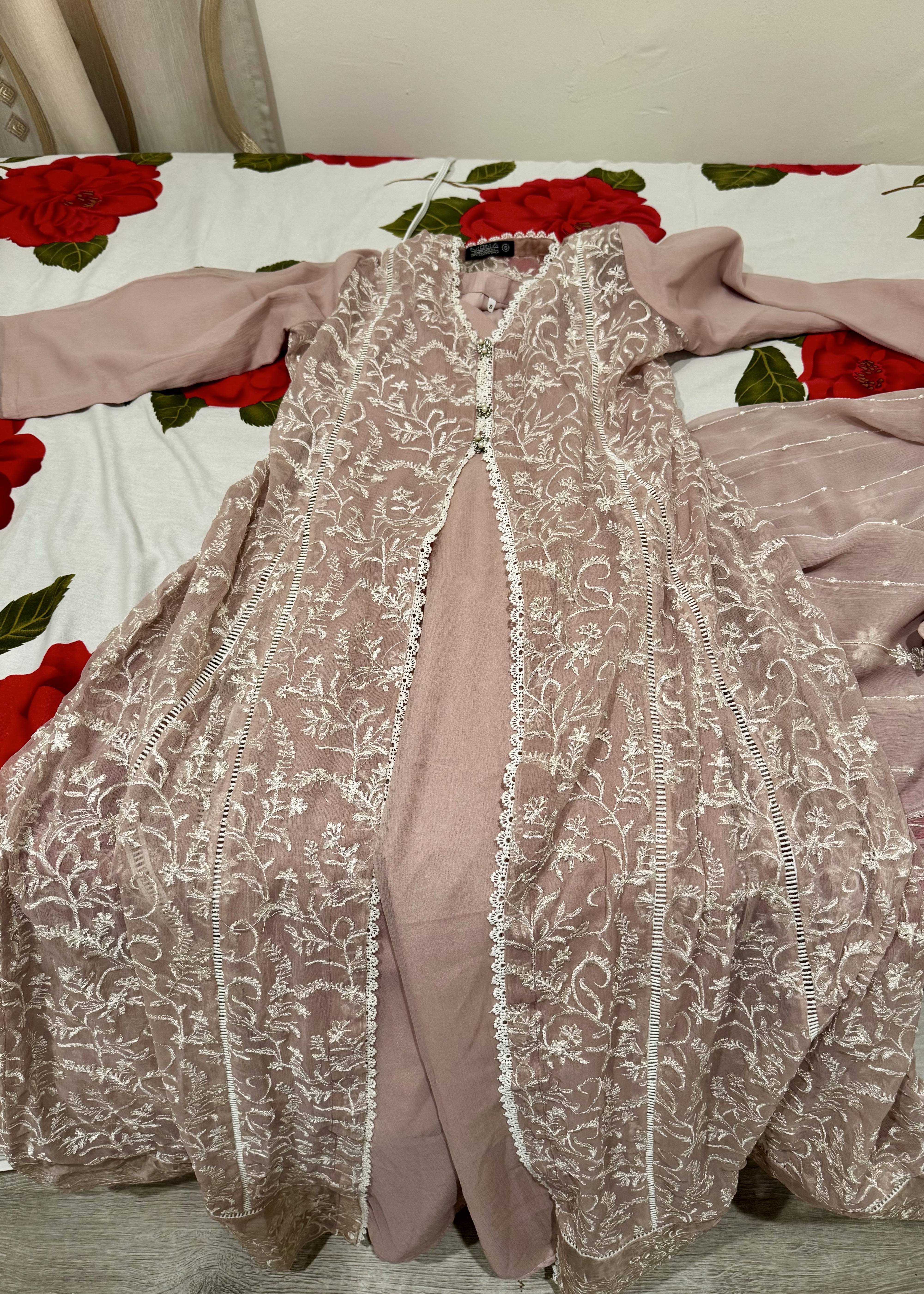 Blush Pink Embroidered Three-Piece Anarkali Set with Dupatta Image - 1