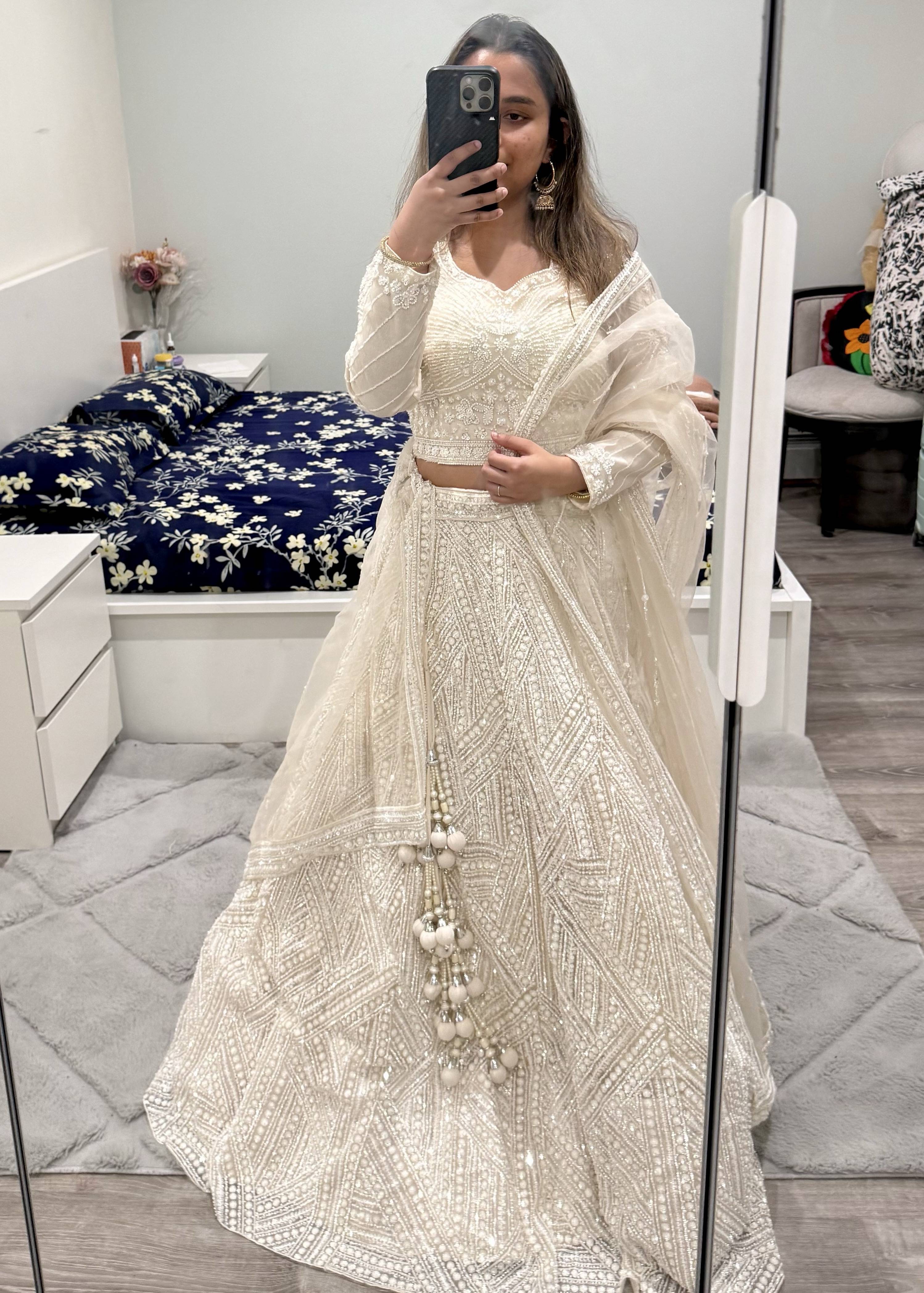 Ivory Sequin & Pearl Lehenga Set  Image - 0