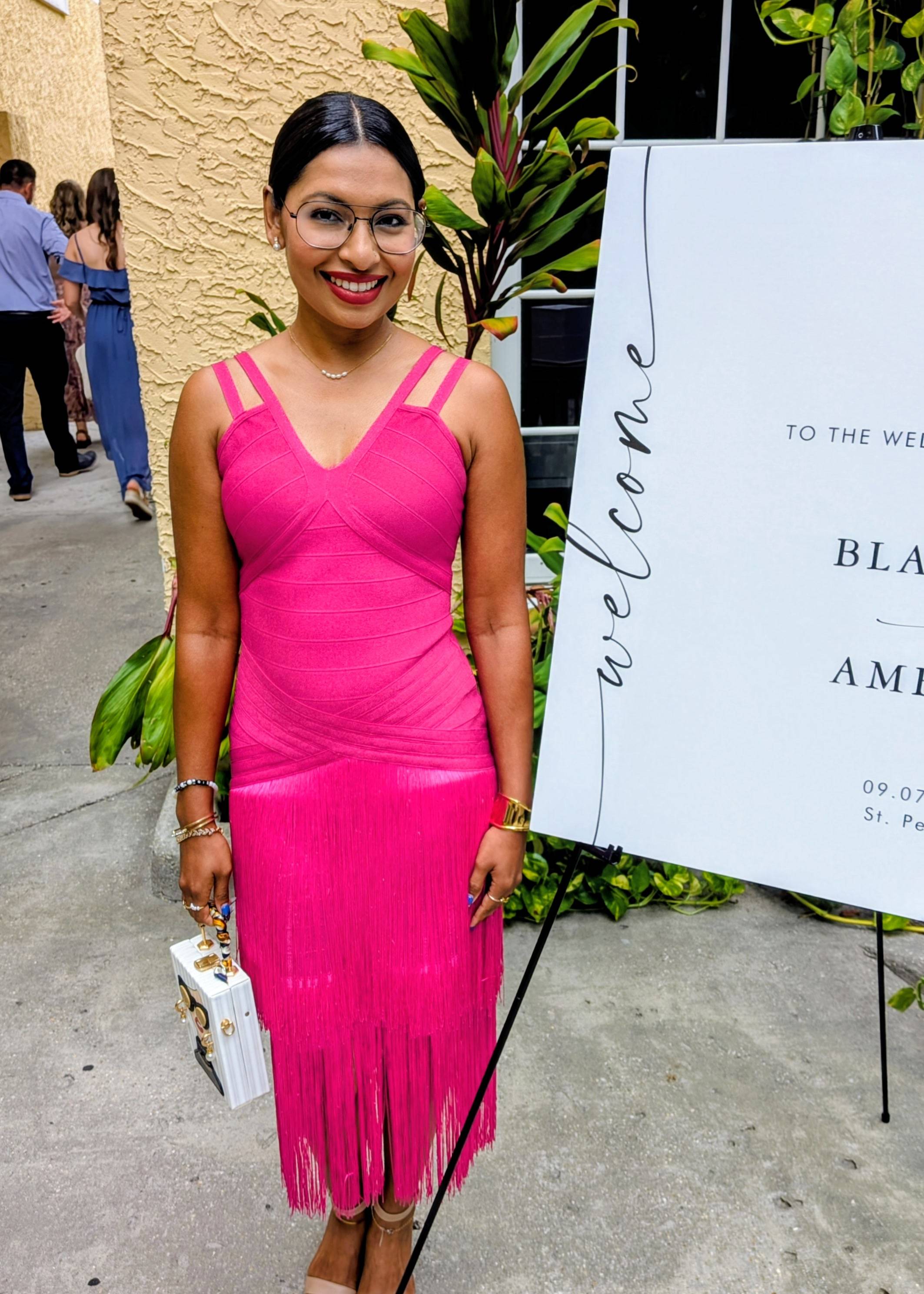 Fuchsia Fringe Bandage Midi Dress Image - 2