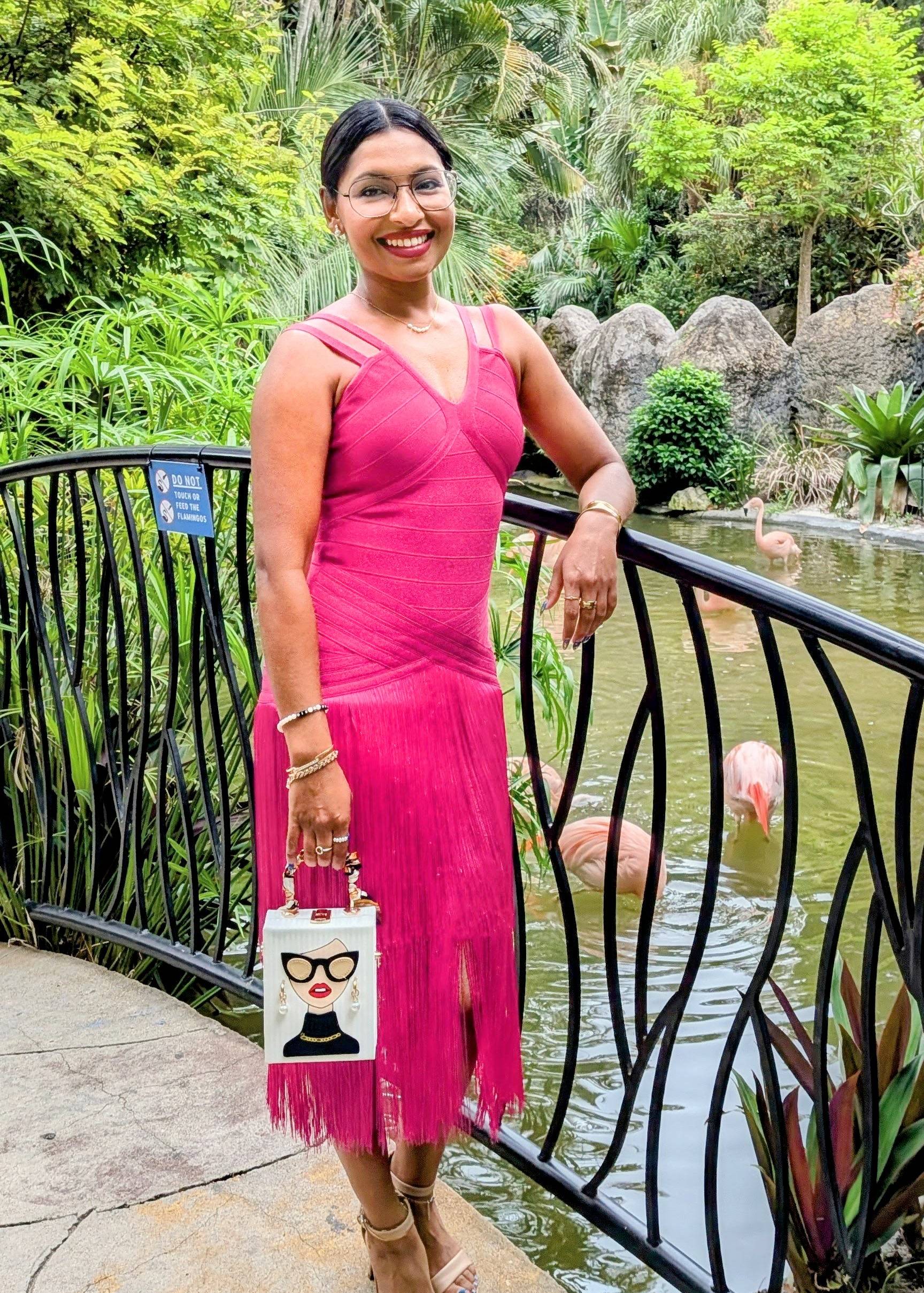 Fuchsia Fringe Bandage Midi Dress Image - 0
