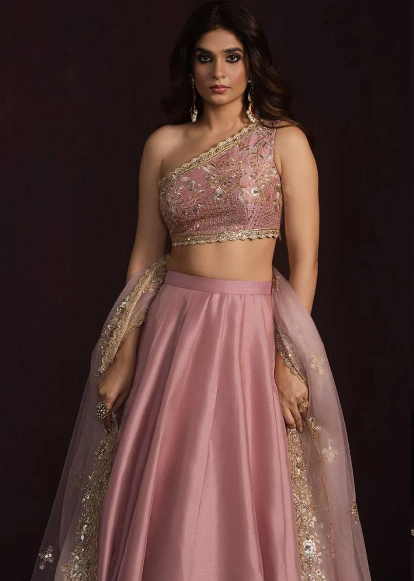 Rose One Shoulder Lehenga Image - 1