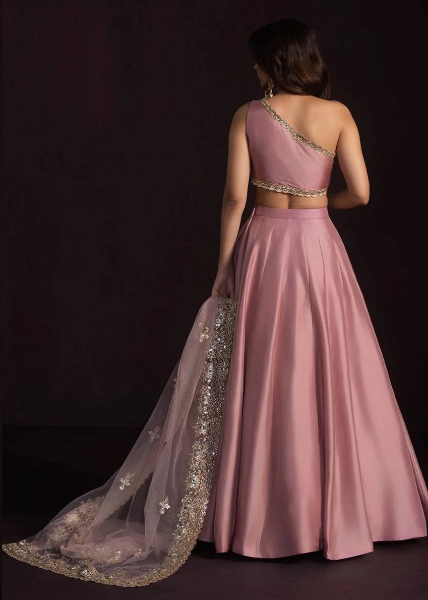Rose One Shoulder Lehenga Image - 2