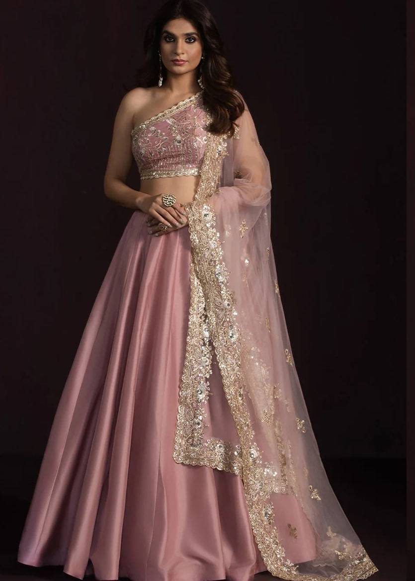 Rose One Shoulder Lehenga Image - 0