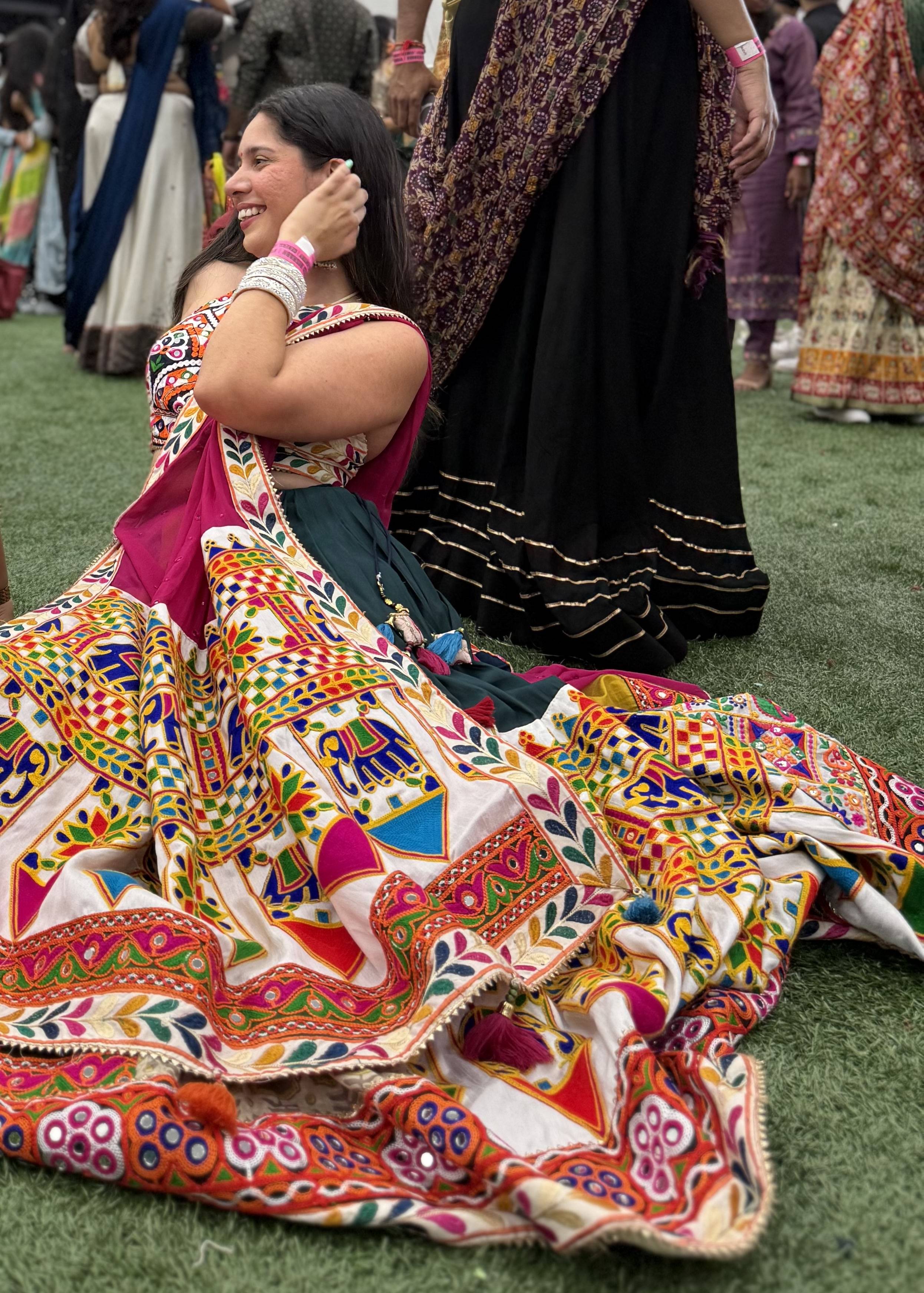 Teal and Ivory Kutch Embroidered Garba Lehenga Image - 2