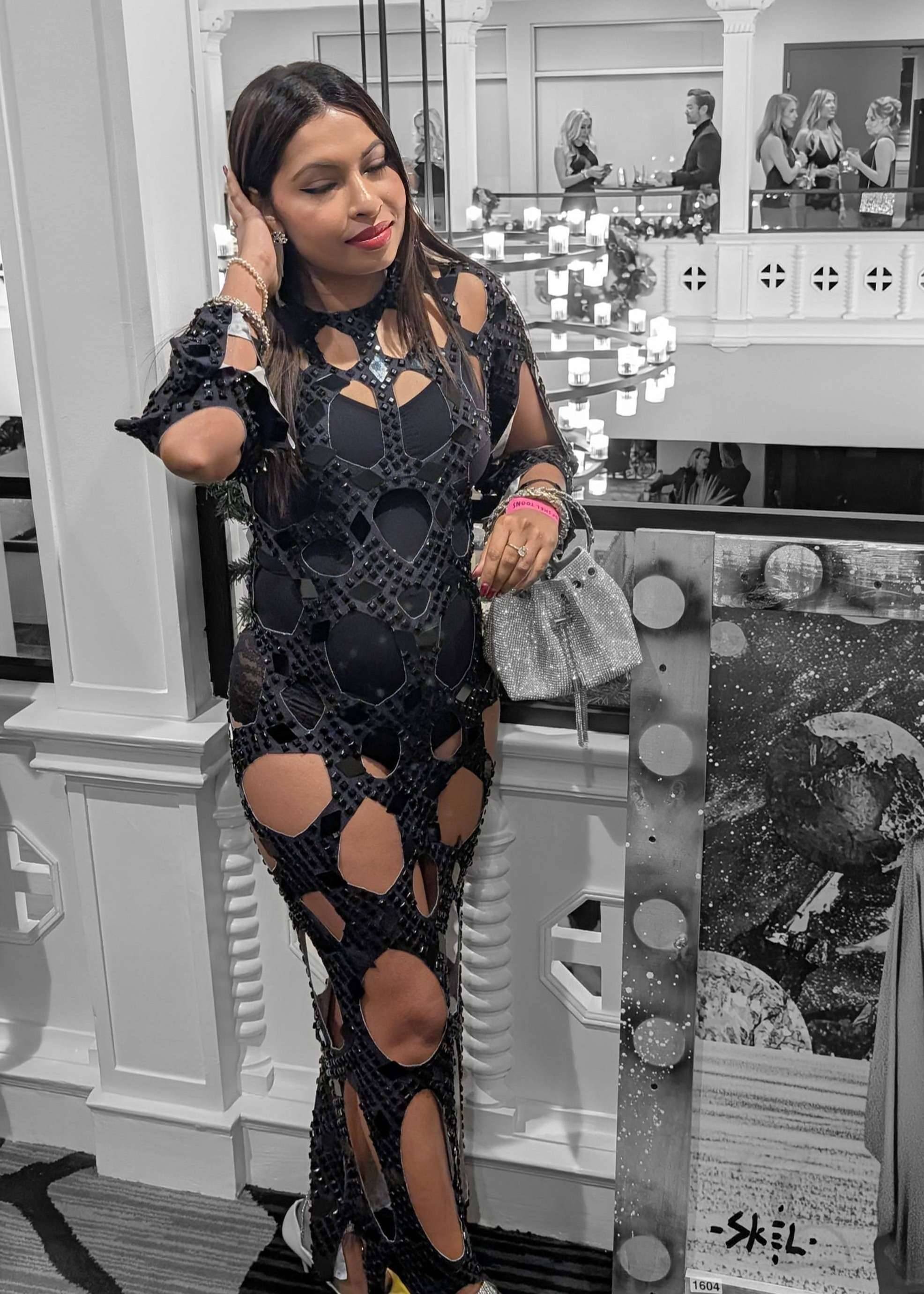 Black Beaded Cut-Out Maxi Dress Image - 0
