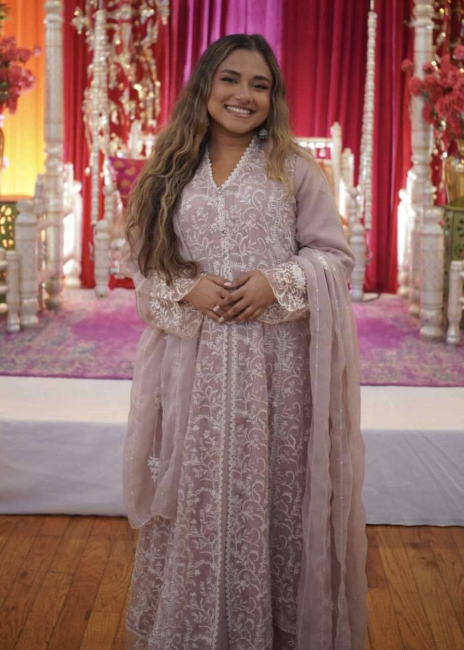 Blush Pink Embroidered Three-Piece Anarkali Set with Dupatta Image - 0