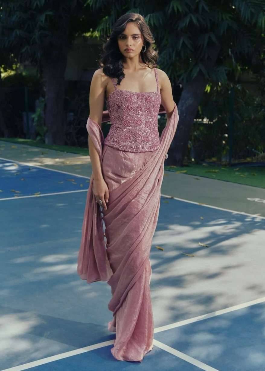 Sequin Rose Gold Shimmer Sari  Image - 5