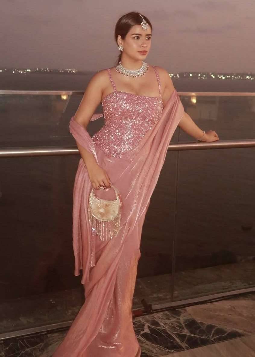Sequin Rose Gold Shimmer Sari  Image - 0