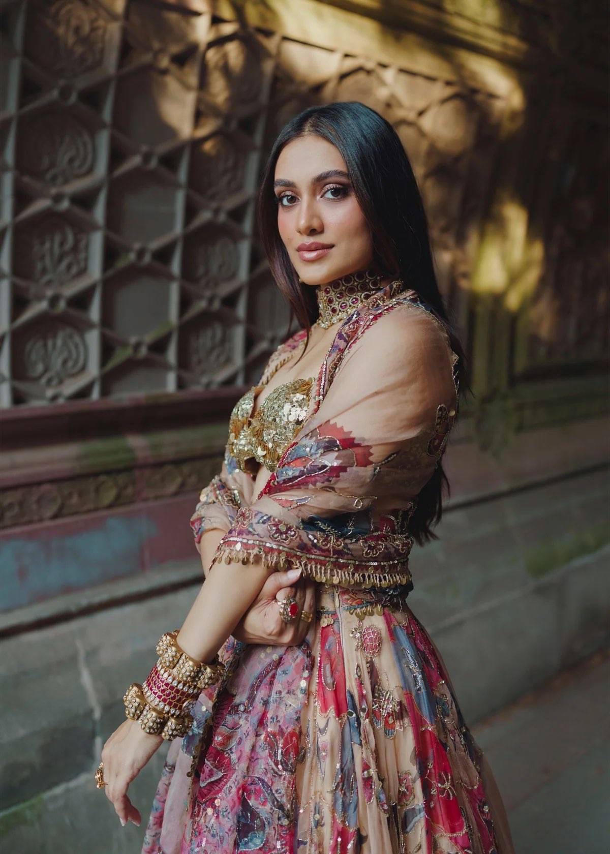 Mahima Mahajan Gold & Red Floral Appliqué Lehenga Set Image - 2
