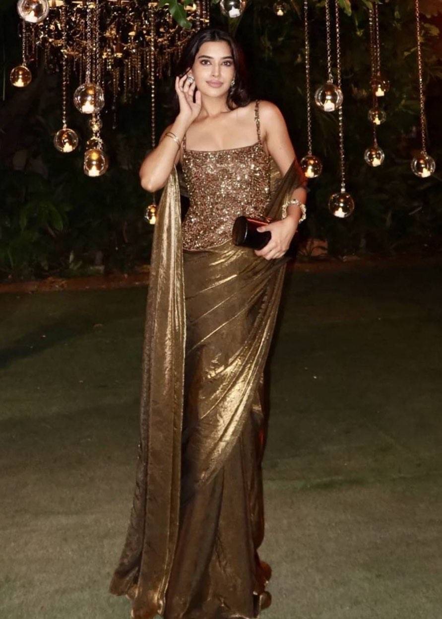 Gold Tissue Sari with Embellished Bodice Image - 0