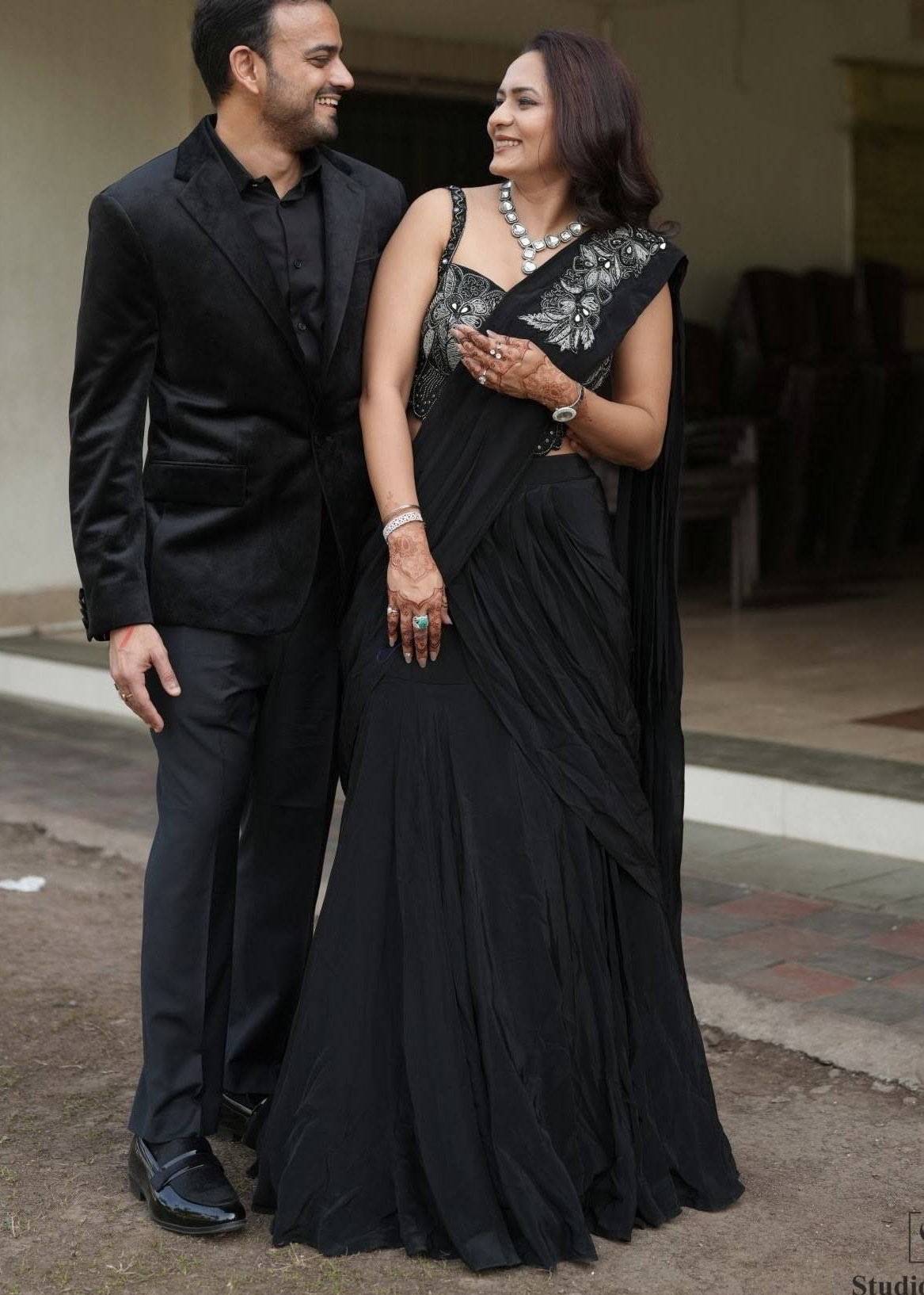 Black Sari with Silver-Embroidered Blouse Image - 0