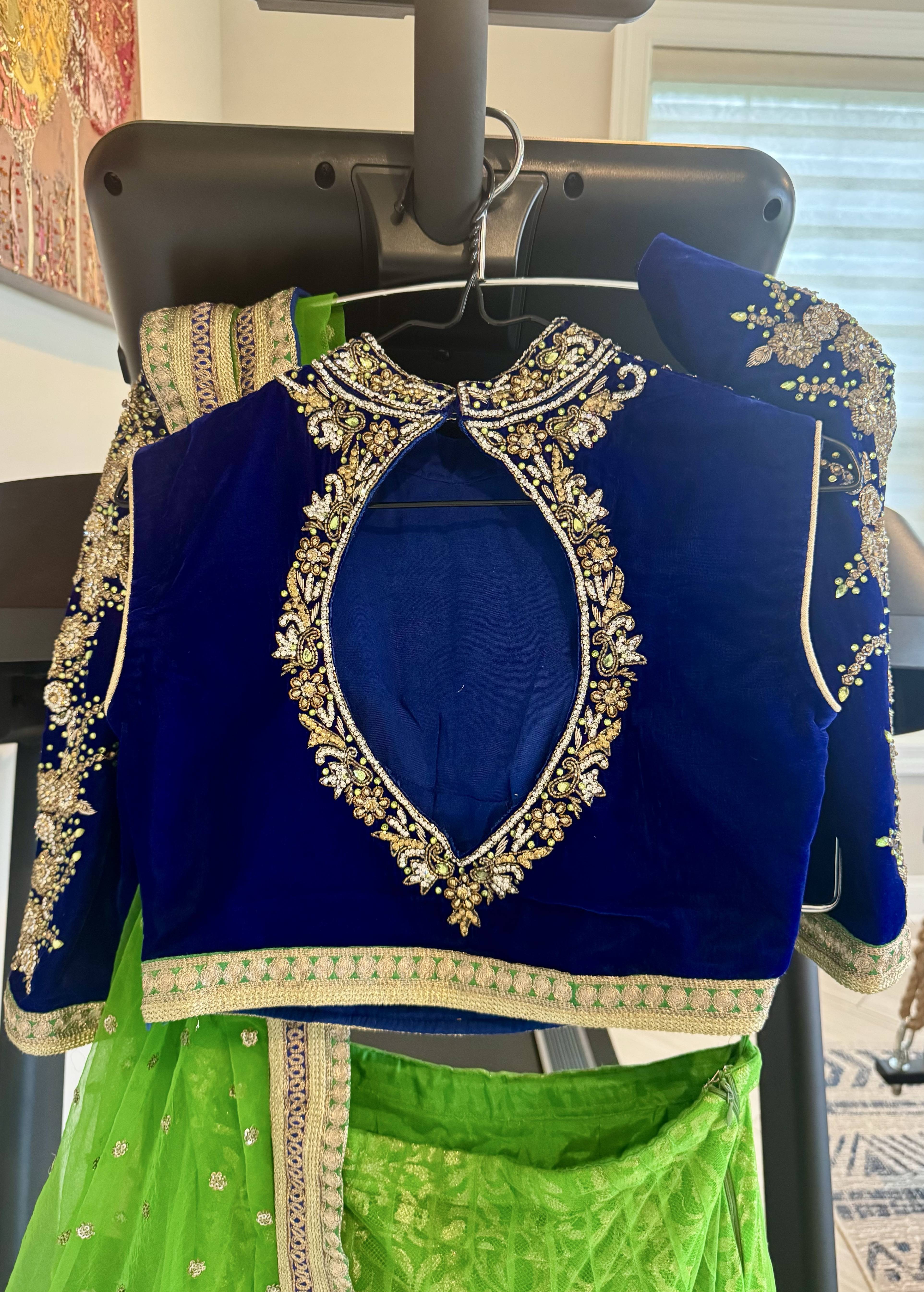 Royal Blue & Emerald Green Embellished Lehenga Set Image - 1