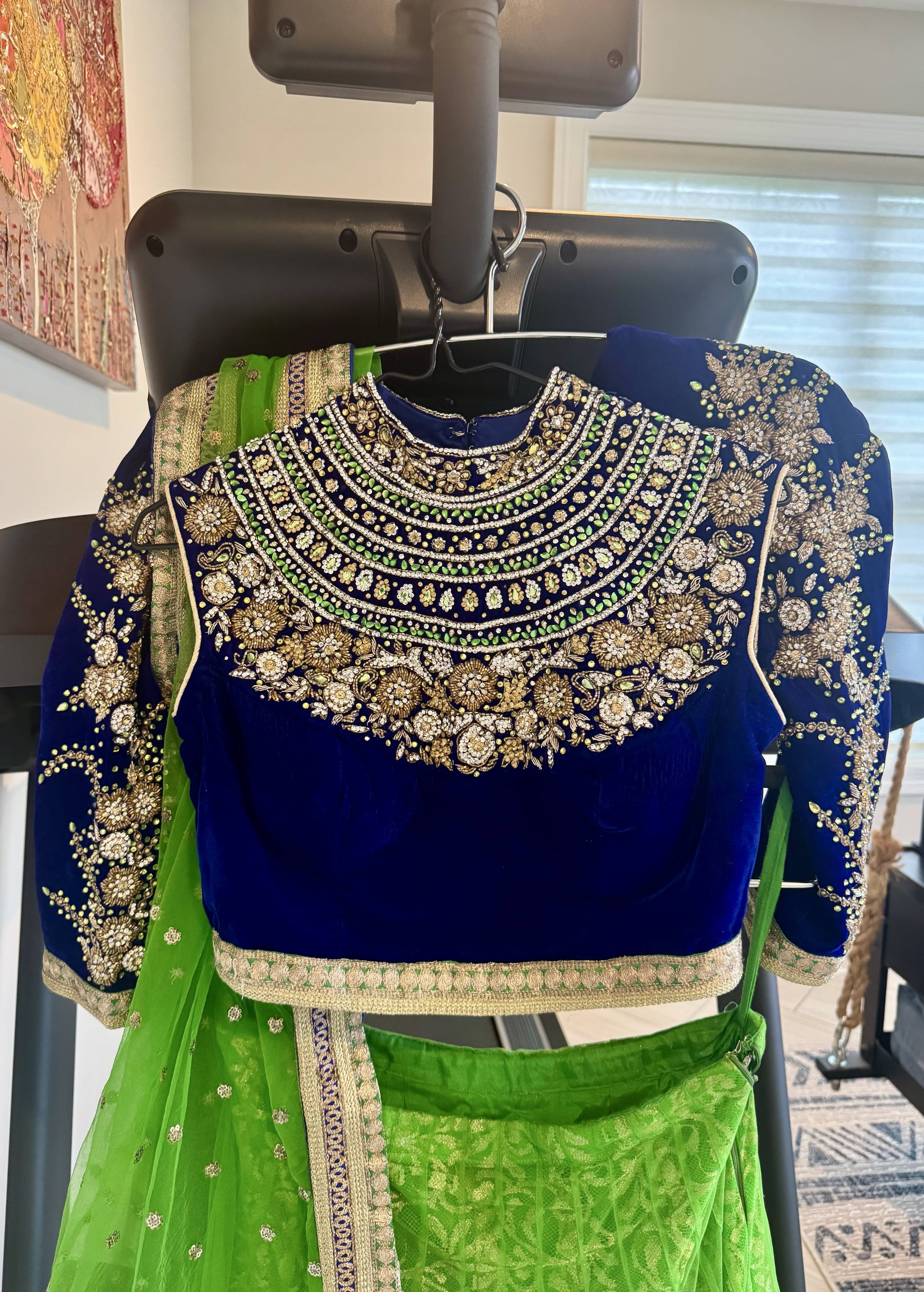Royal Blue & Emerald Green Embellished Lehenga Set Image - 2