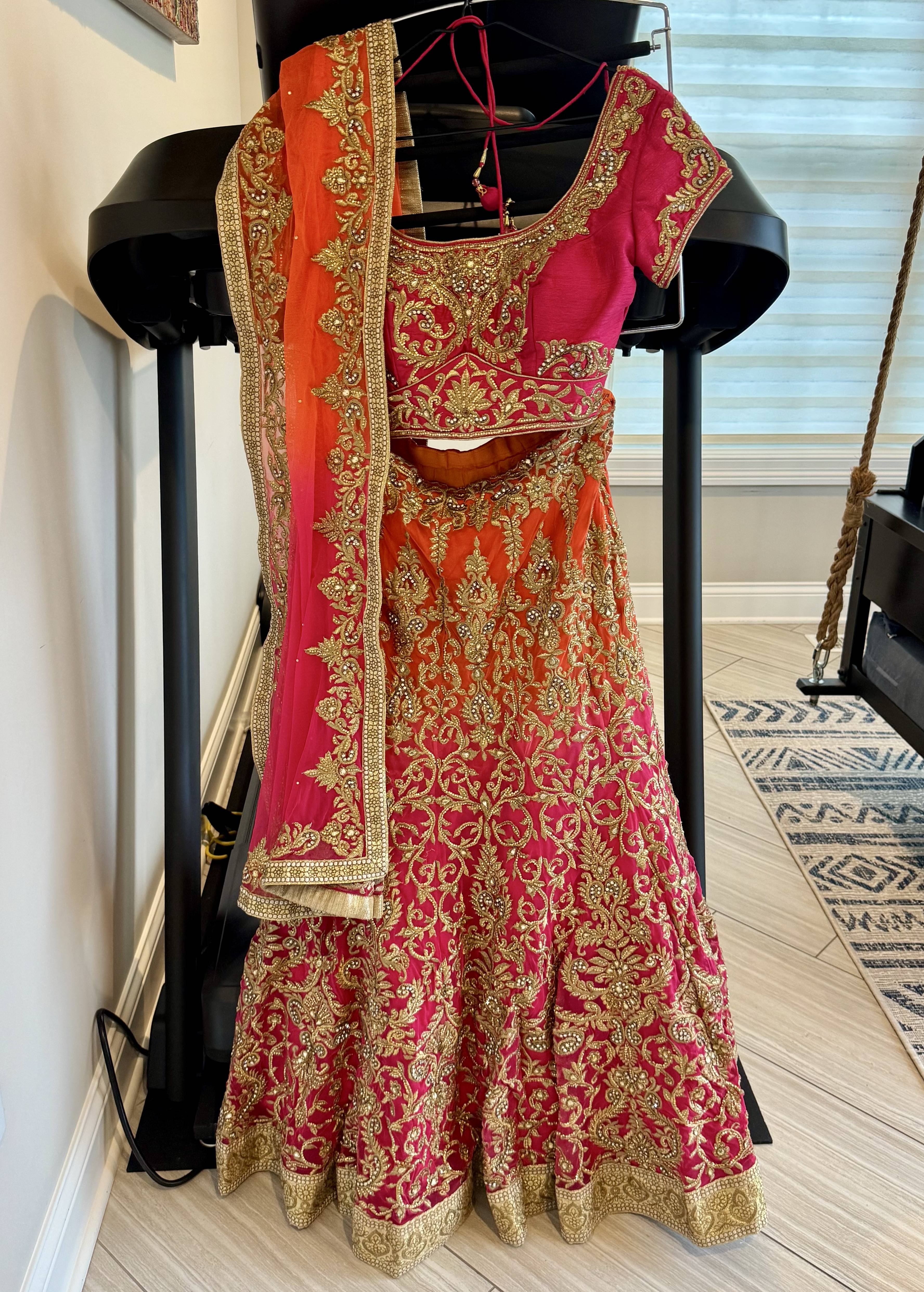 Rani Pink & Orange Heavily Embellished Lehenga Small to Medium – New/Never Worn Image - 0