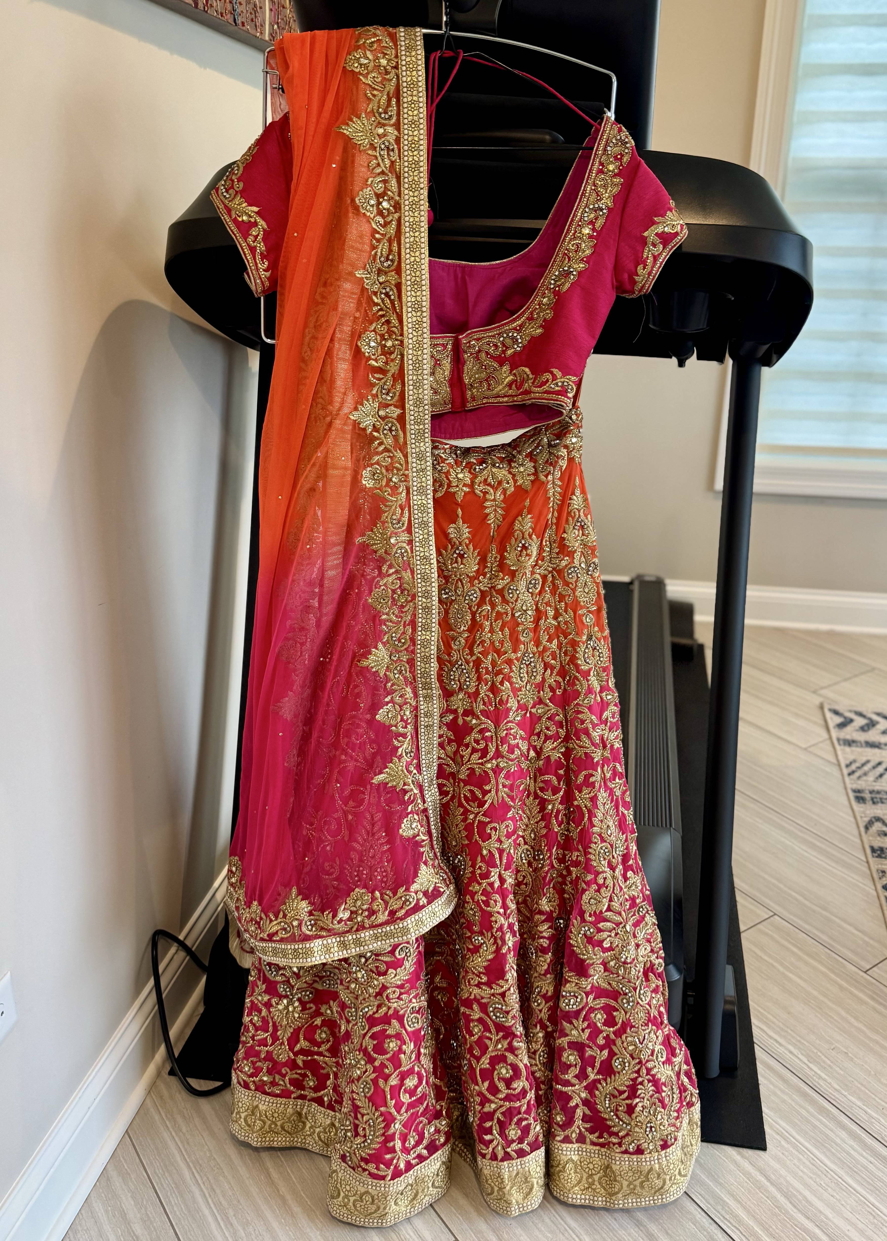 Rani Pink & Orange Heavily Embellished Lehenga Small to Medium – New/Never Worn Image - 1
