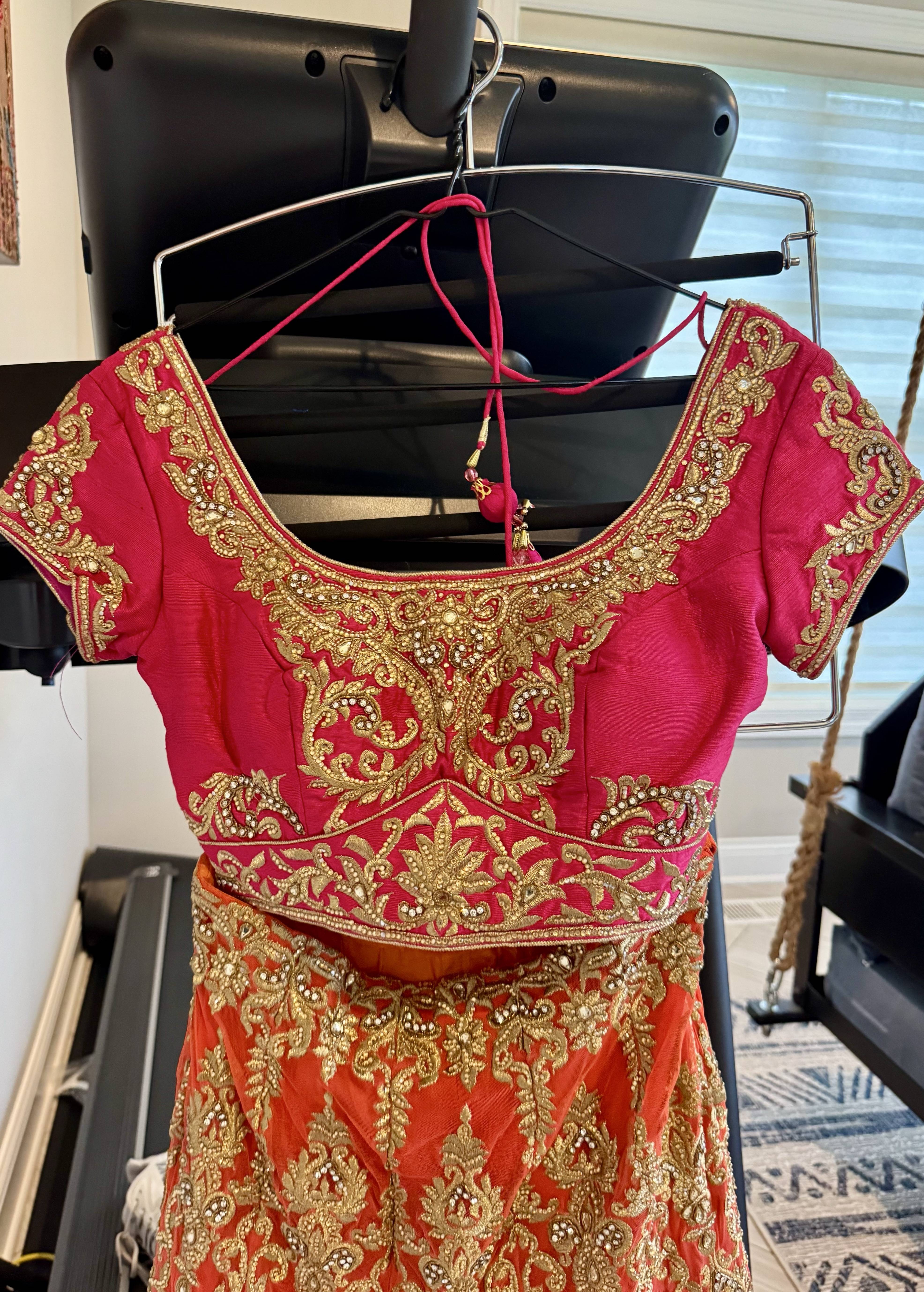 Rani Pink & Orange Heavily Embellished Lehenga Small to Medium – New/Never Worn Image - 2