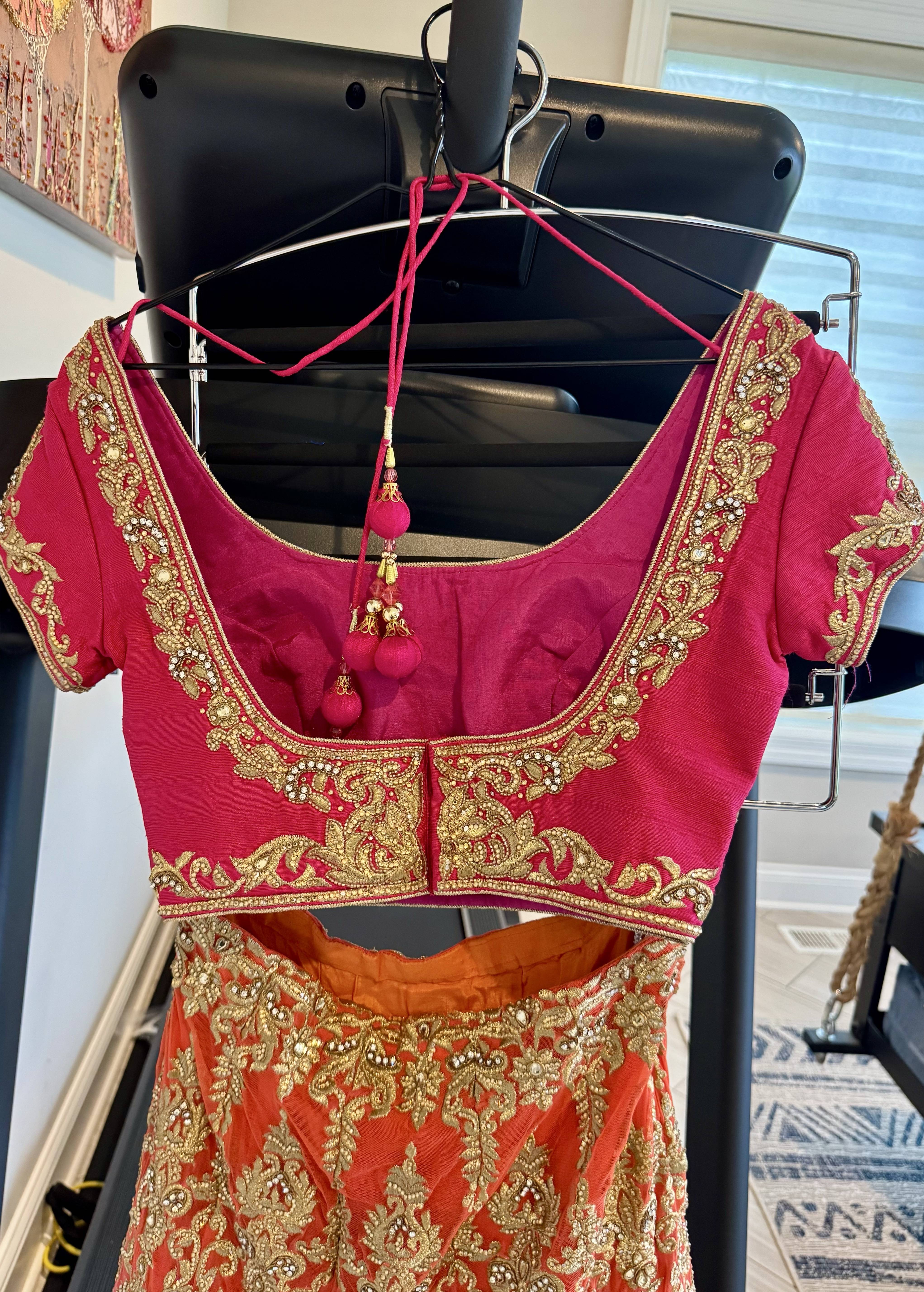 Rani Pink & Orange Heavily Embellished Lehenga Small to Medium – New/Never Worn Image - 3