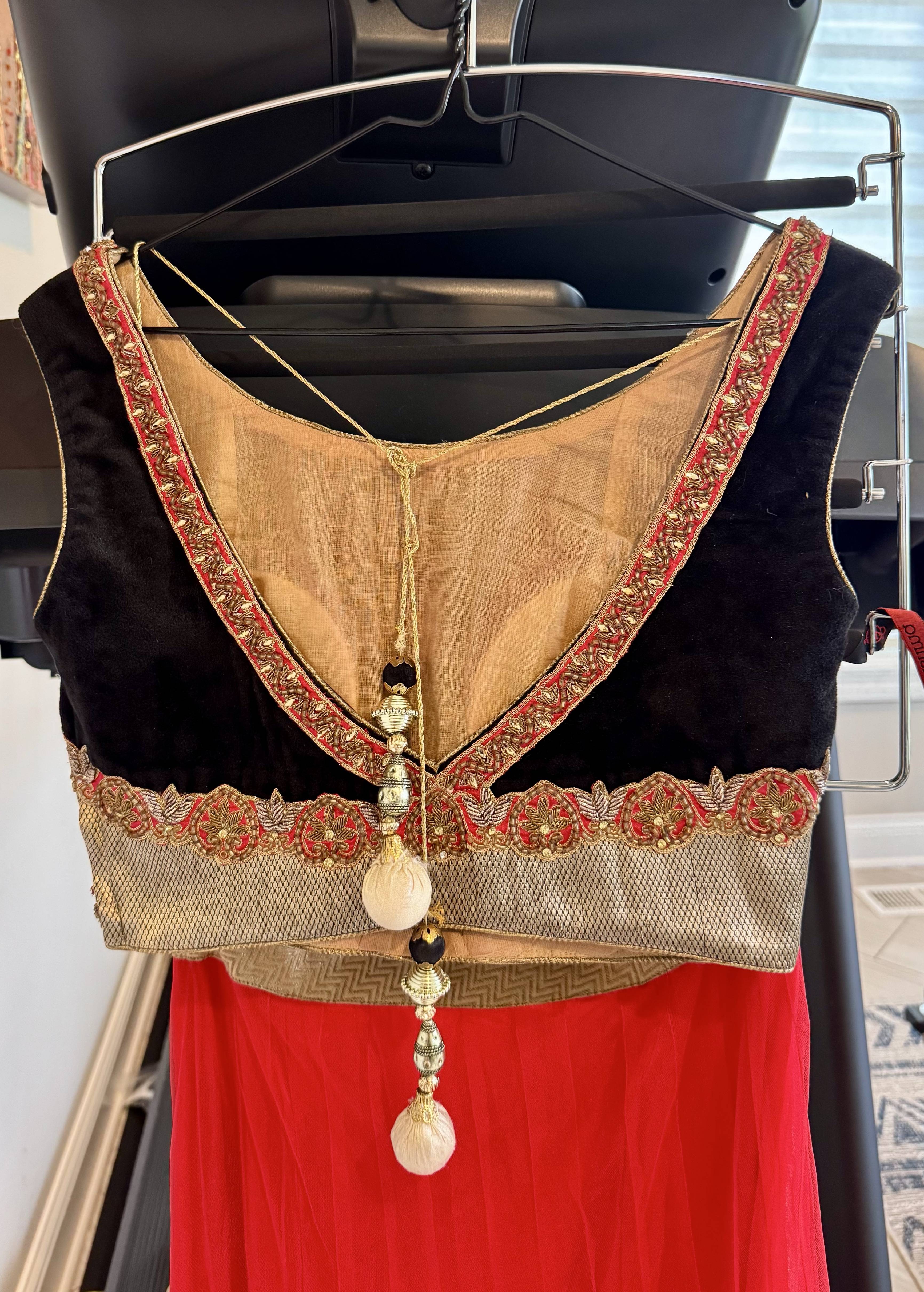 Black, Gold & Red Heavily Embellished Lehenga Set – New/Never Worn Image - 2
