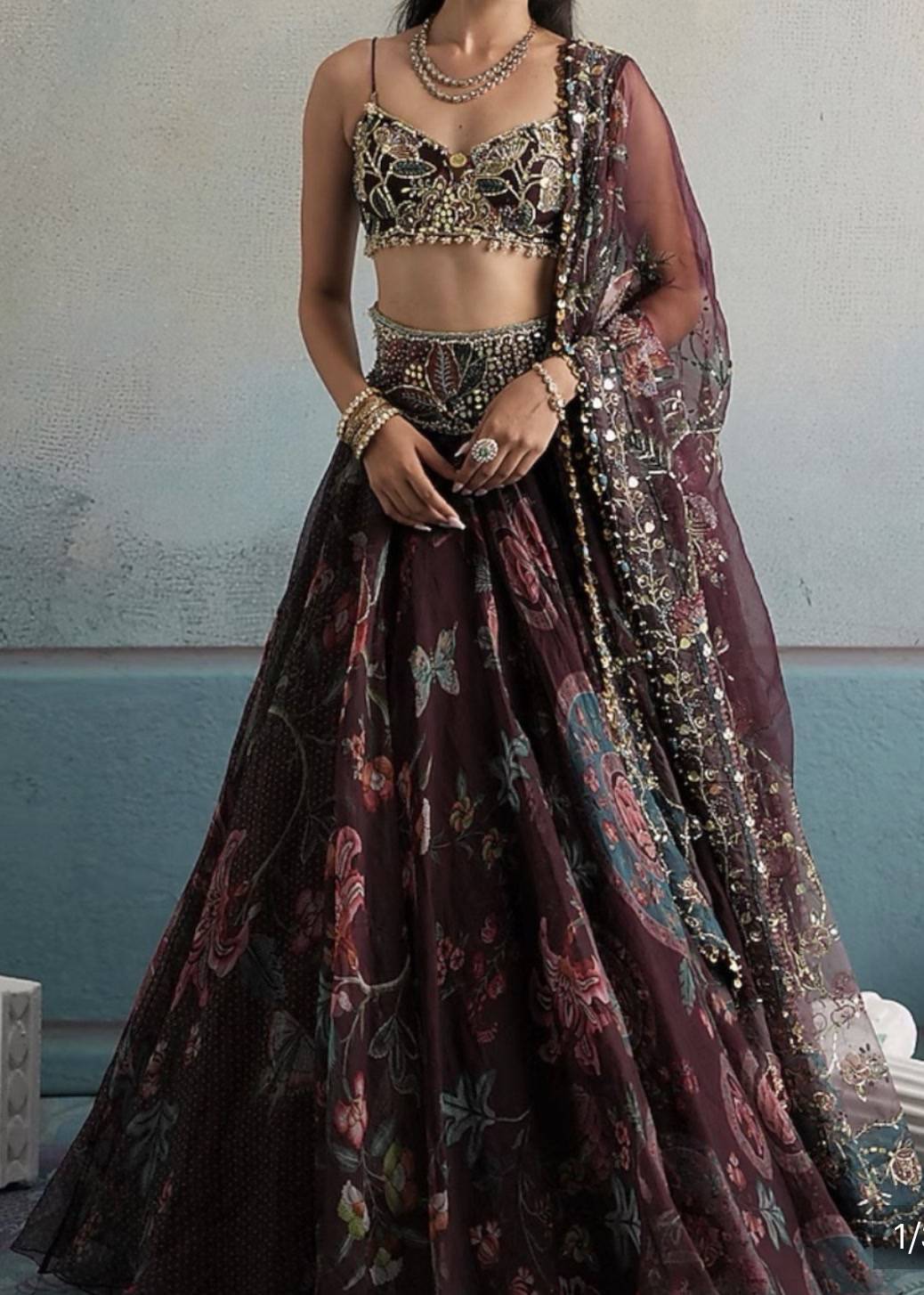Maroon Floral Printed Lehenga Set Image - 0