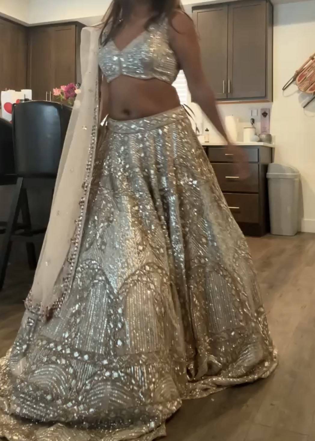 Champagne Gold Sequin Lehenga Set Image - 0