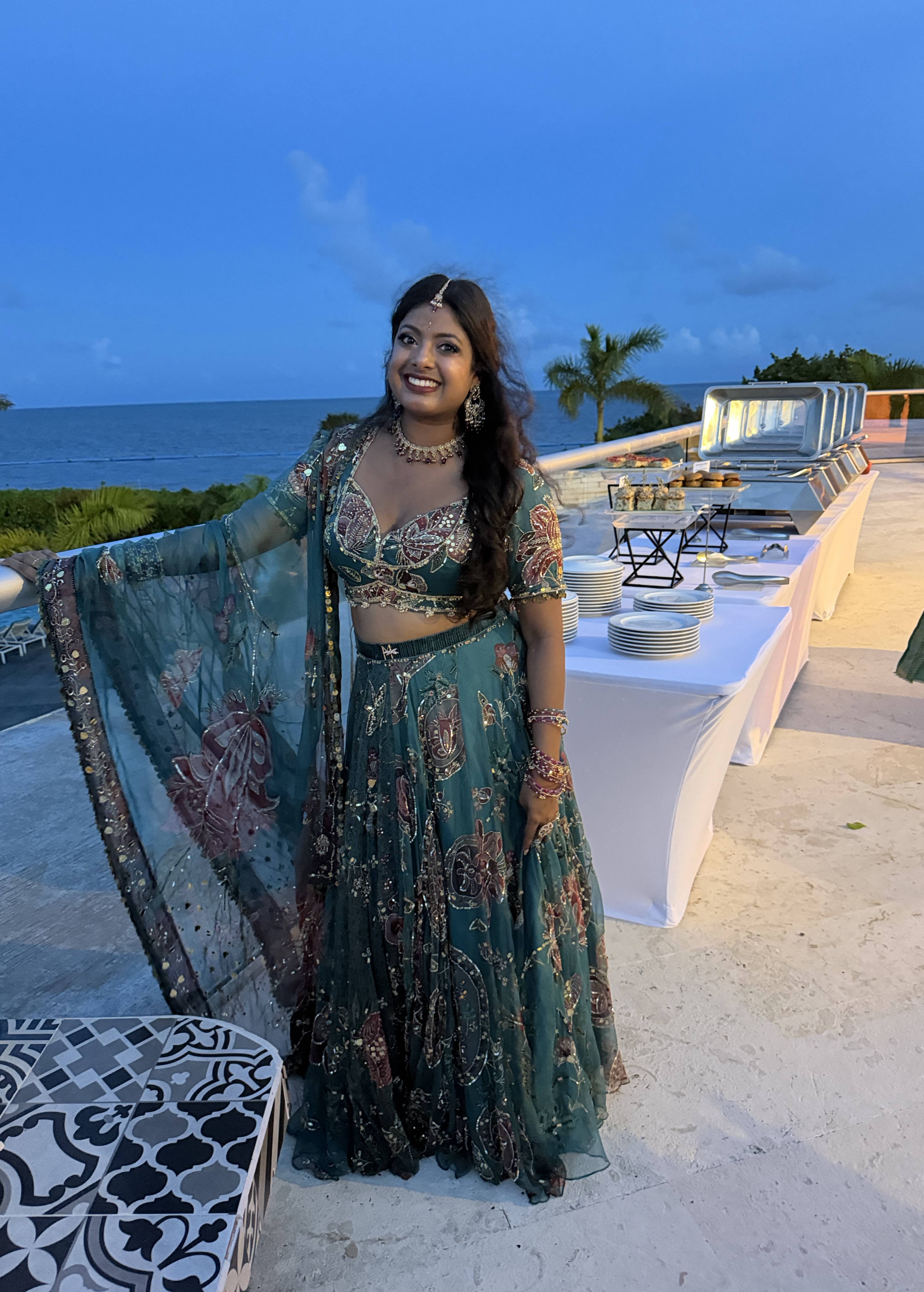 Teal Floral Appliqué Lehenga Set Image - 1