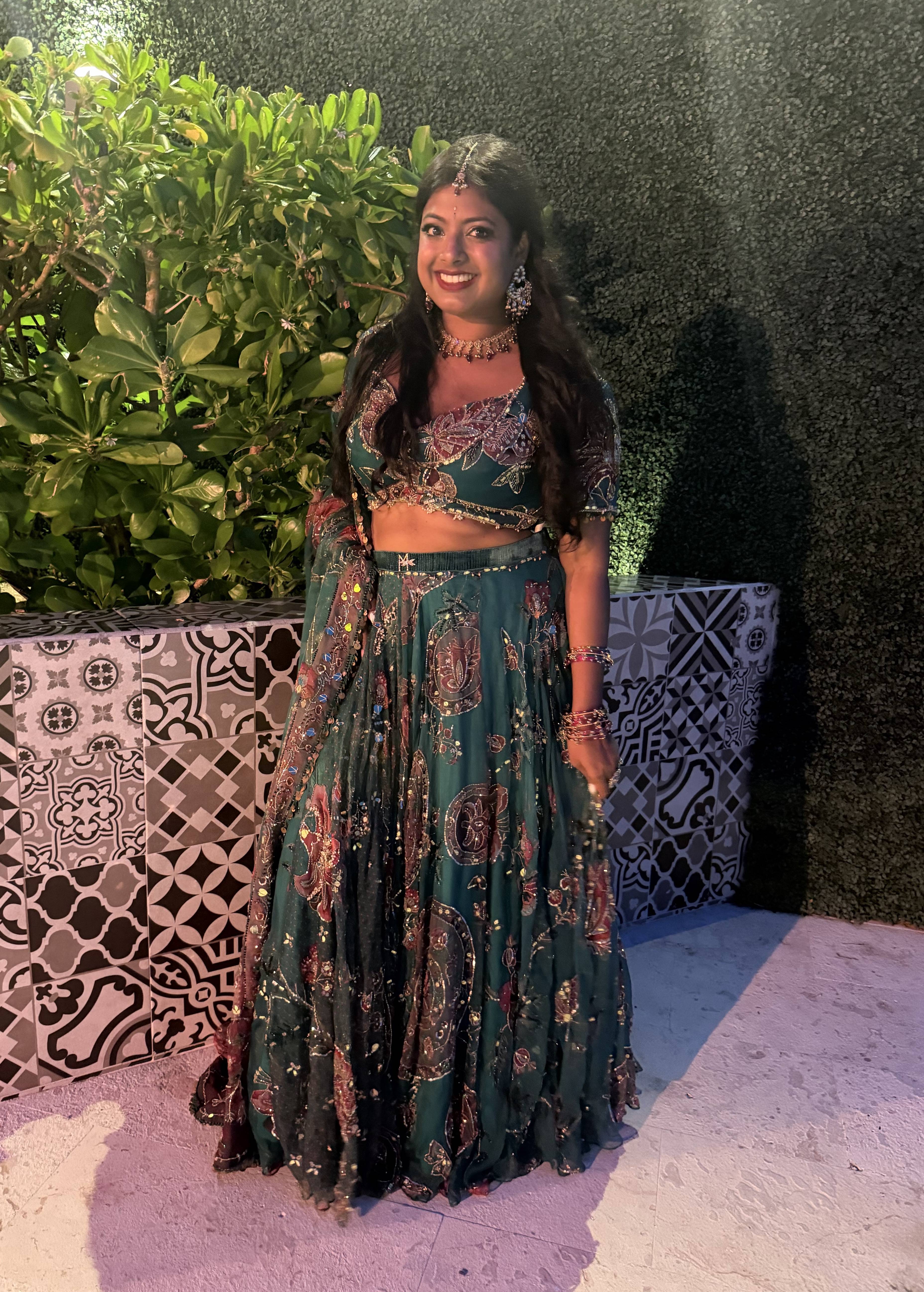 Teal Floral Appliqué Lehenga Set Image - 2