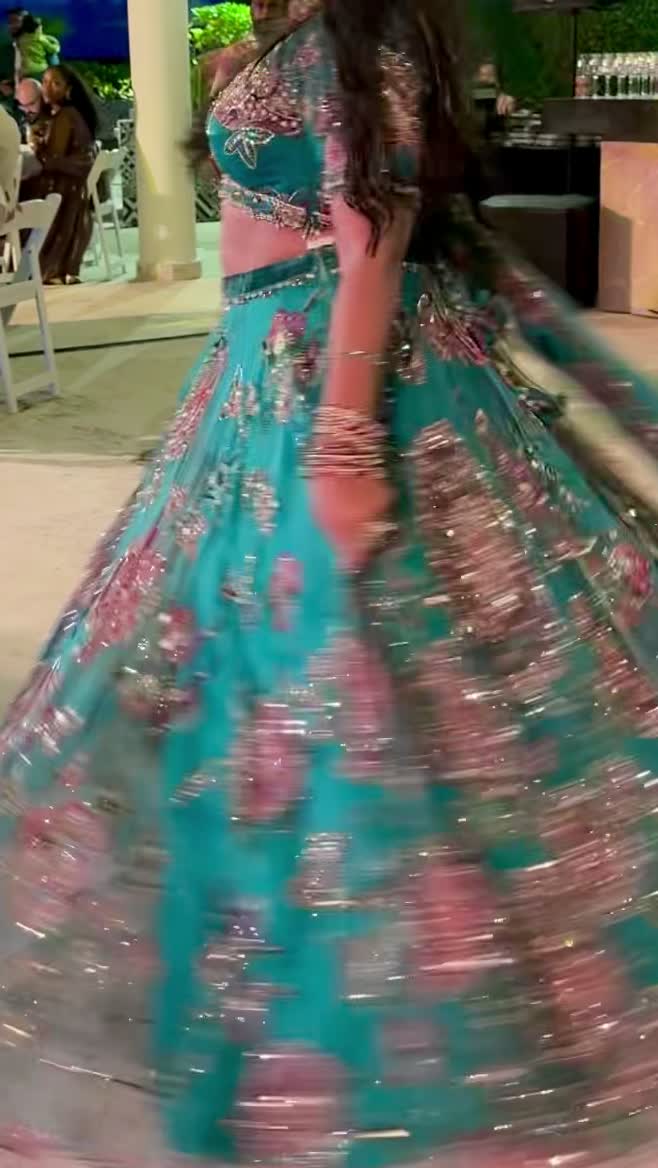 Teal Floral Appliqué Lehenga Set Image - 3